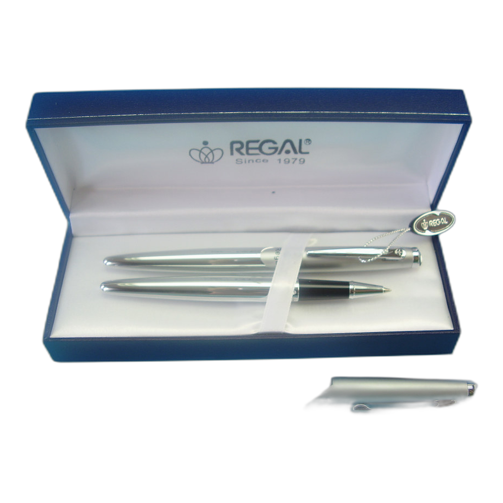 Regal Themis Ballpoint Pen and Rollerball Pen Gift Set Silver