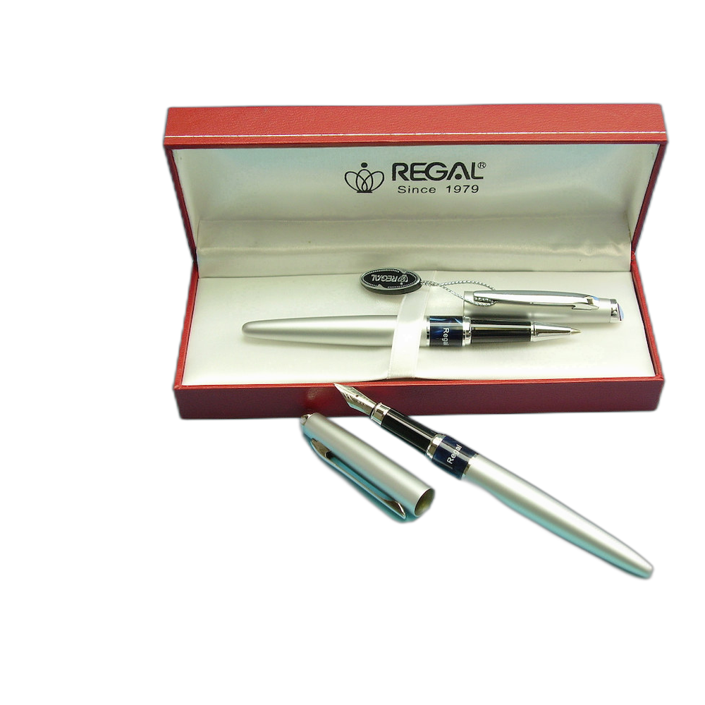 Regal Themis Ballpoint Pen and Rollerball Pen Gift Set Silver and Black