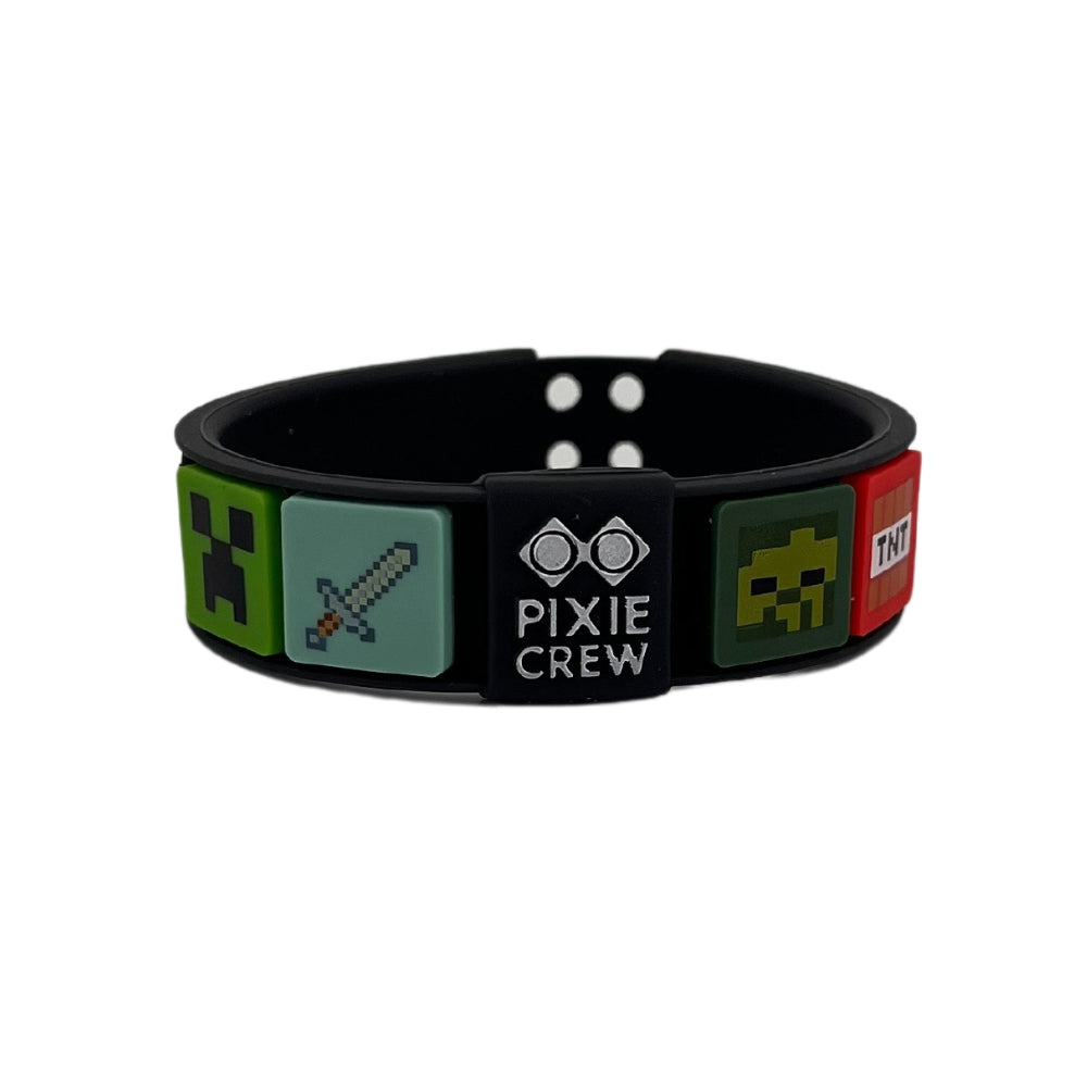 PIXIE CREW Minecraft adjustable black bracelet with 4 multipixels