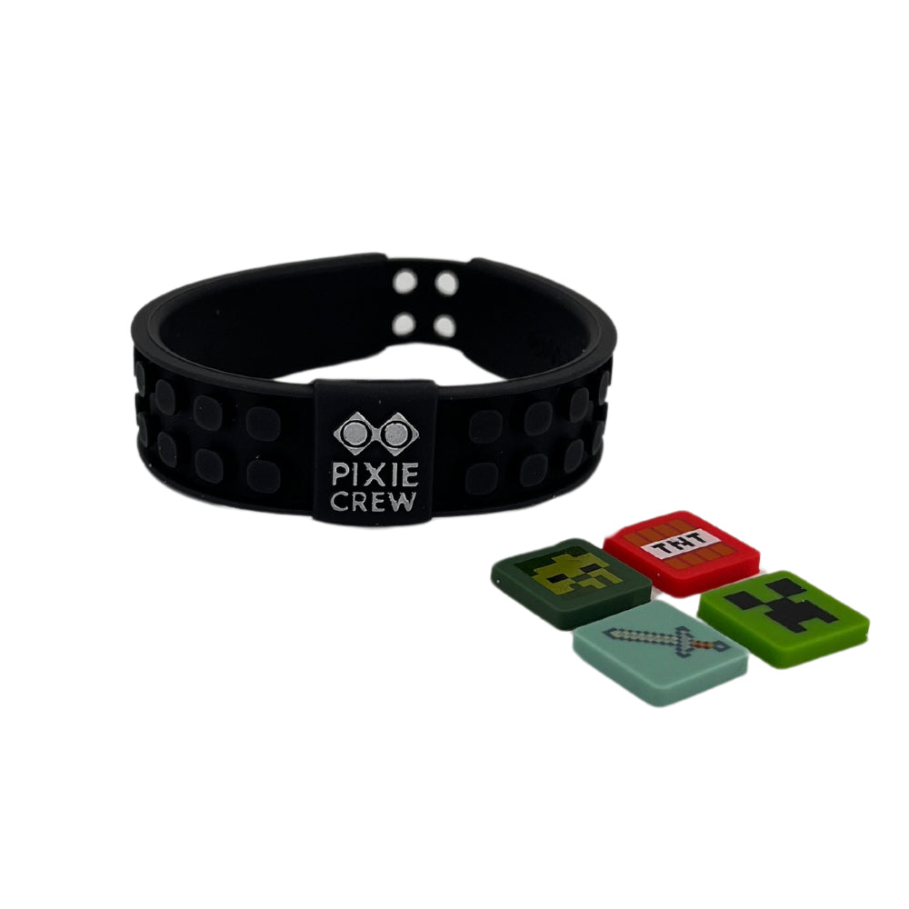 PIXIE CREW Minecraft adjustable black bracelet with 4 multipixels