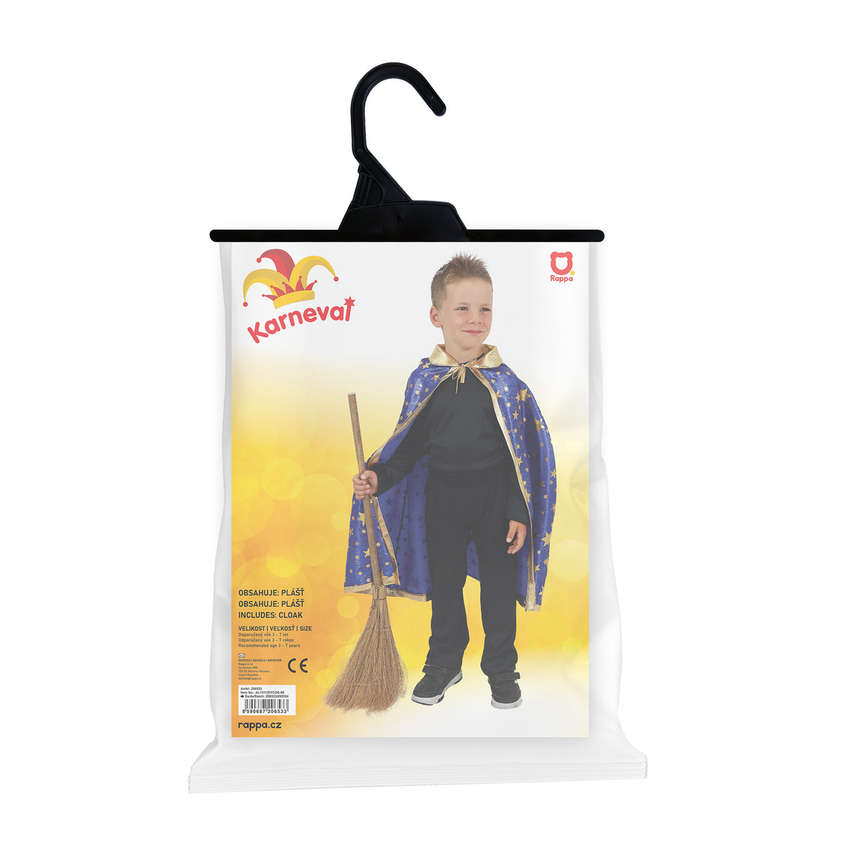 Children's blue wizard cloak with stars 75 cm