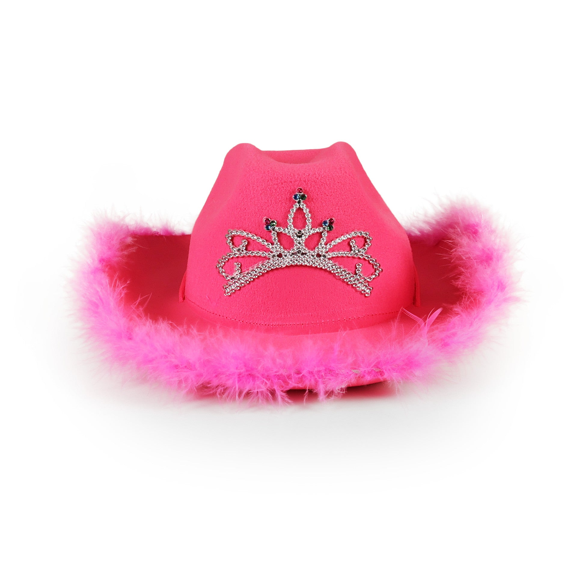 Pink cowboy hat with silver crown 15 cm