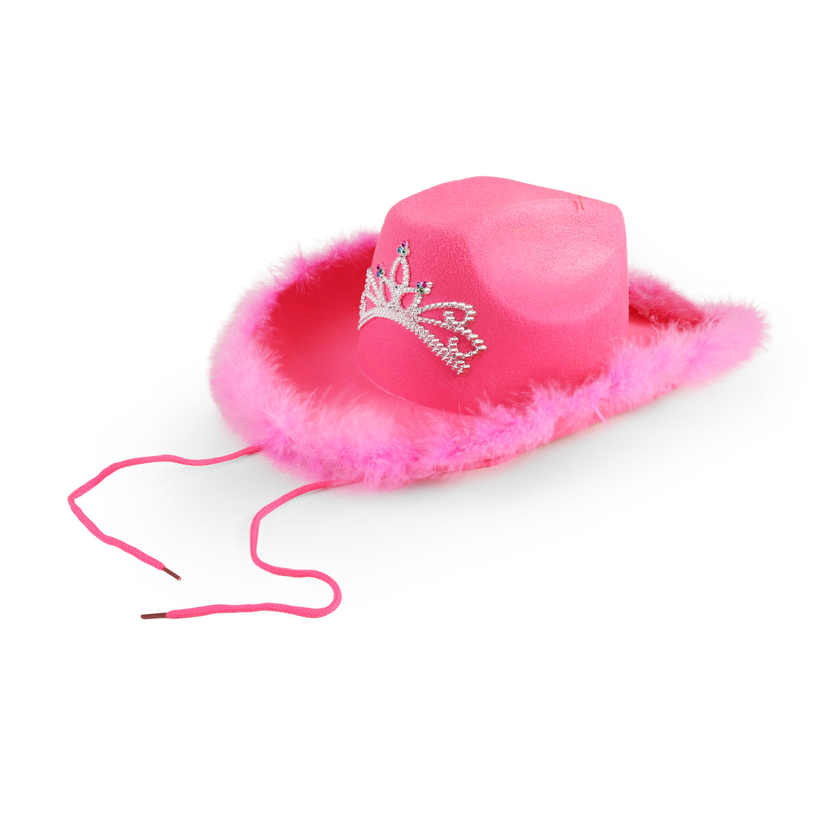 Pink cowboy hat with silver crown 15 cm