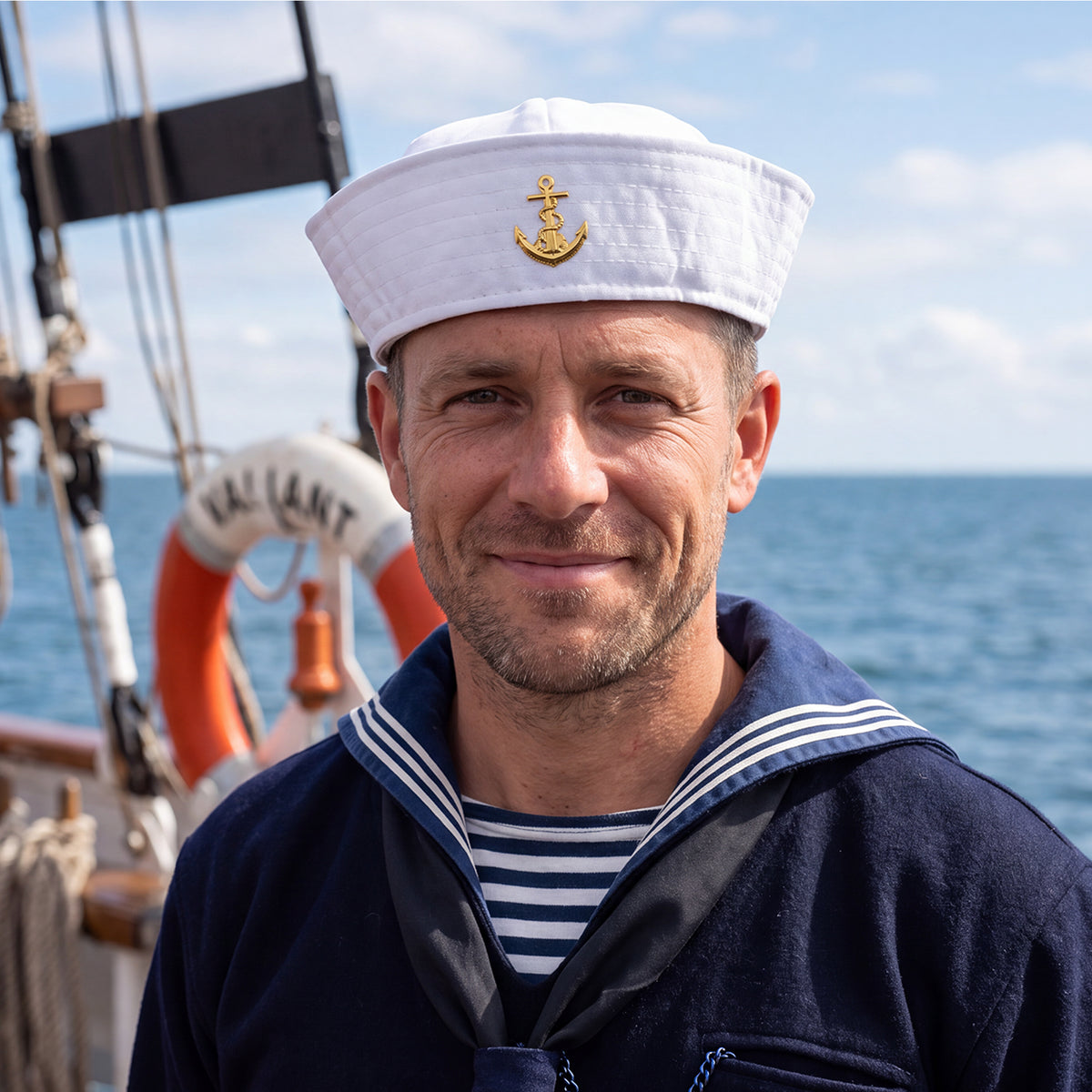 White sailor cap with anchor for adults