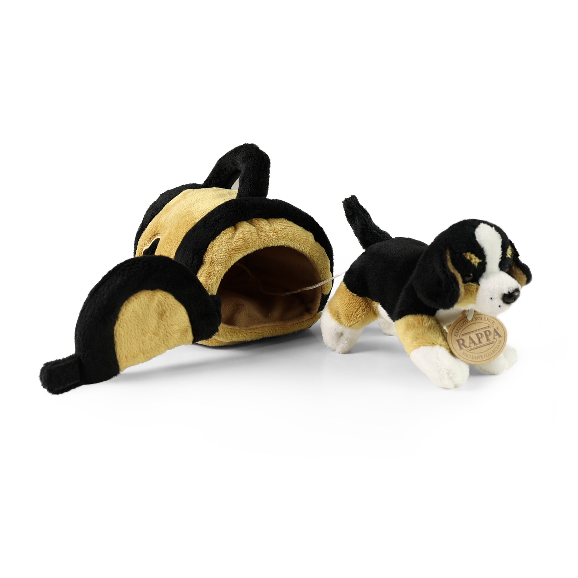 Plush Bernese mountain dog in carrier 15 cm