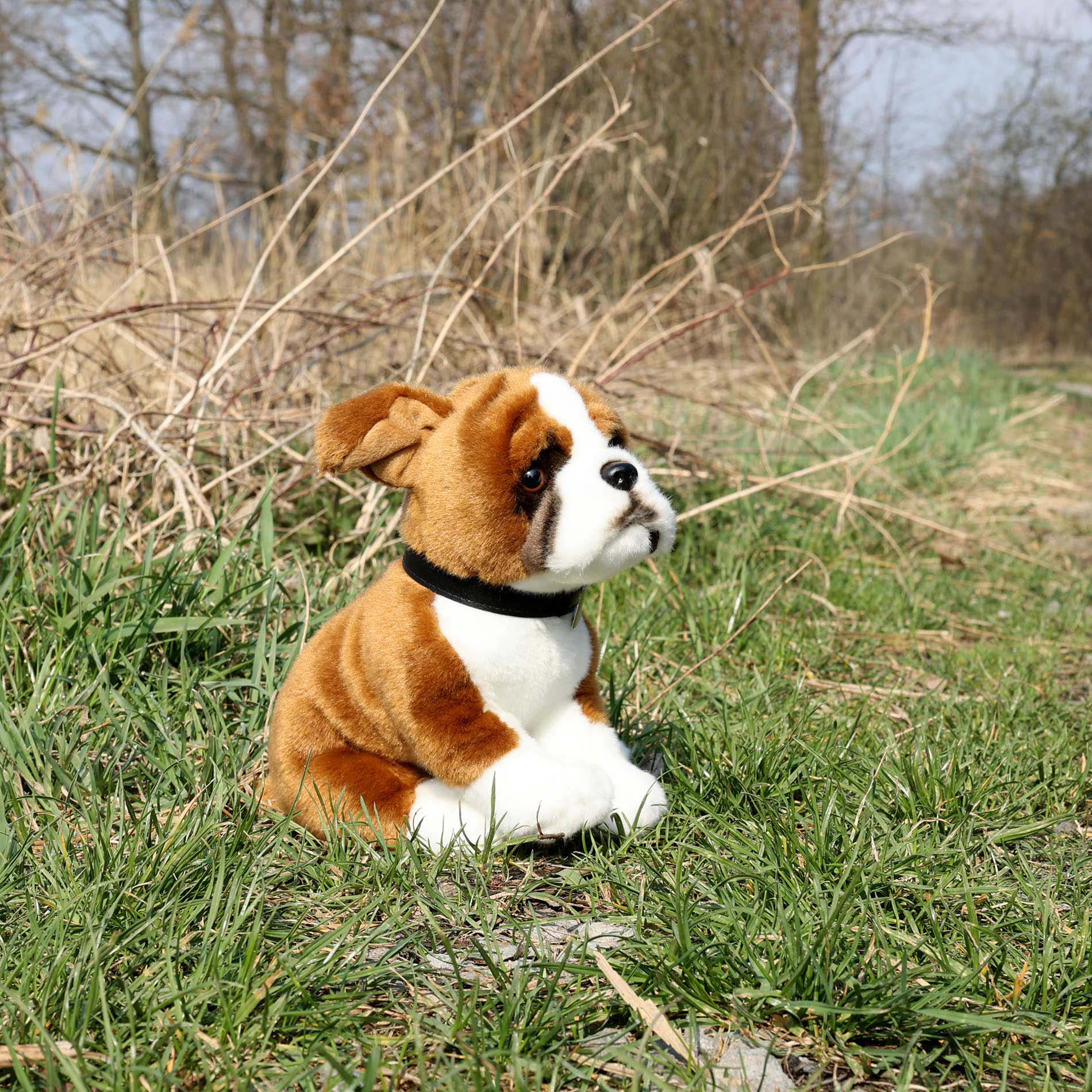 Plush Boxer Dog with Collar 27 cm