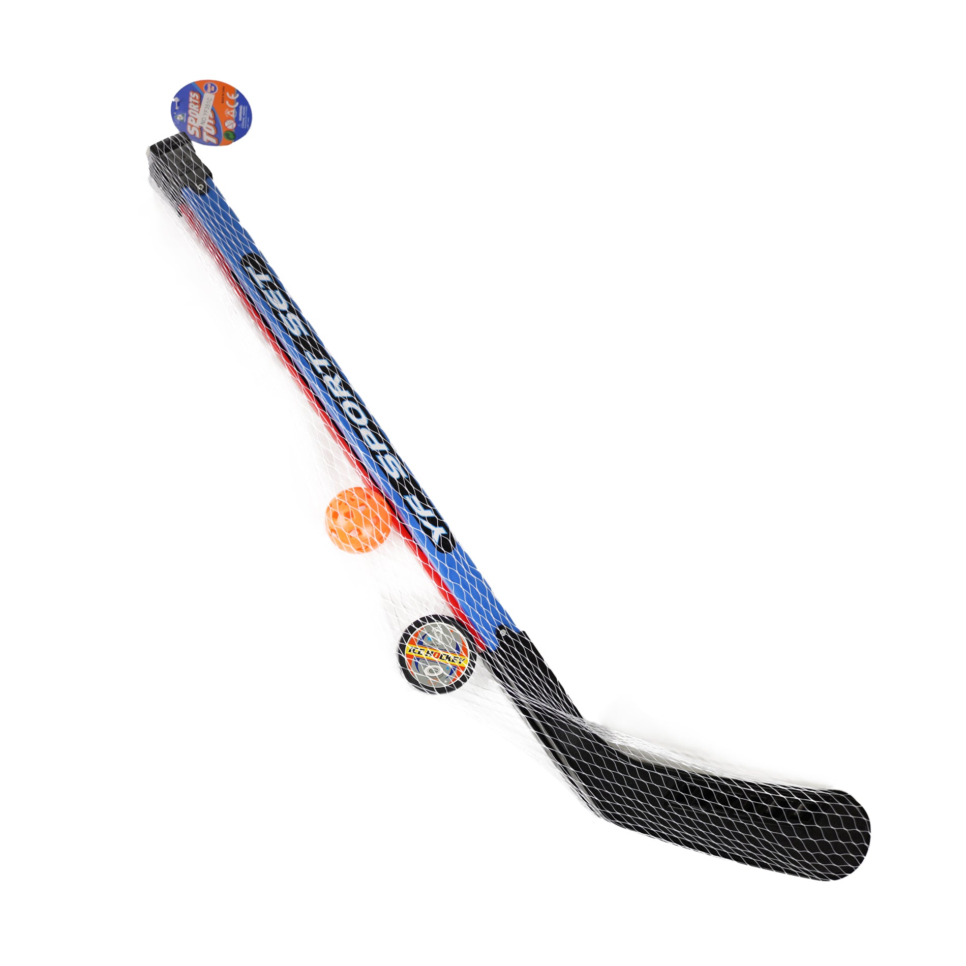 Plastic hockey sticks with ball and puck, 90 cm