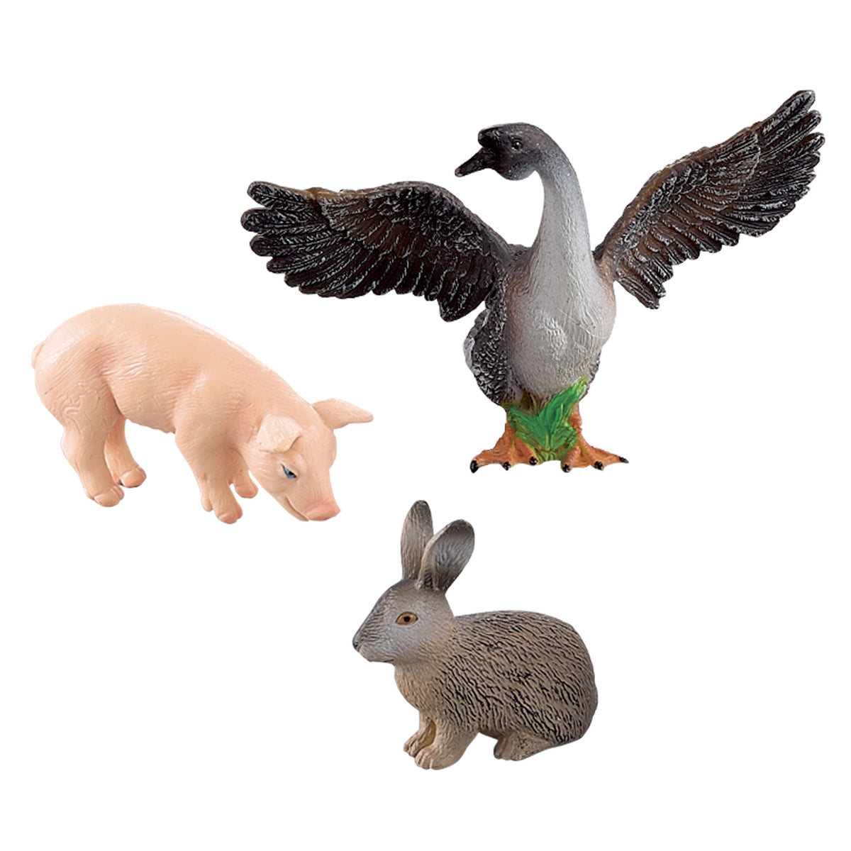 Farm animal set with farmer and accessories, 4 pcs