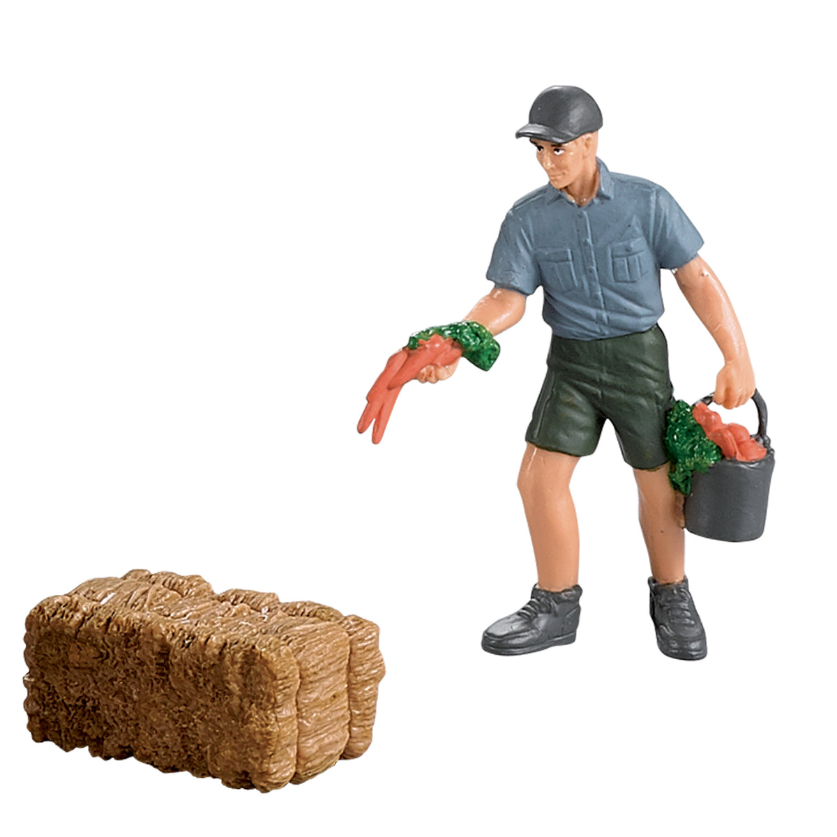 Farm animal set with farmer and accessories, 4 pcs