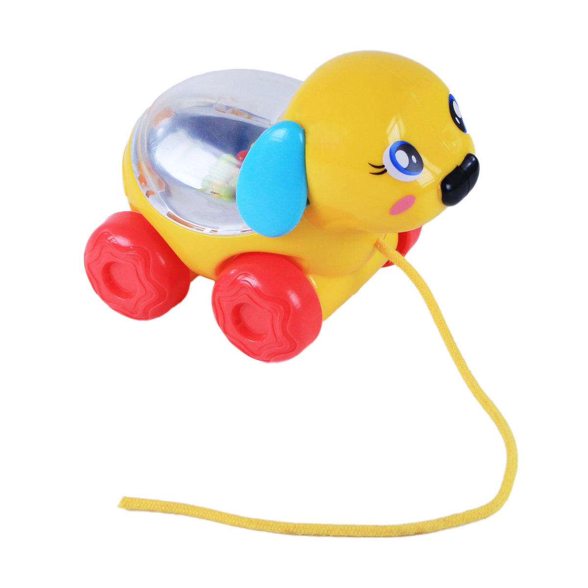 Pull-along dog with rattling balls
