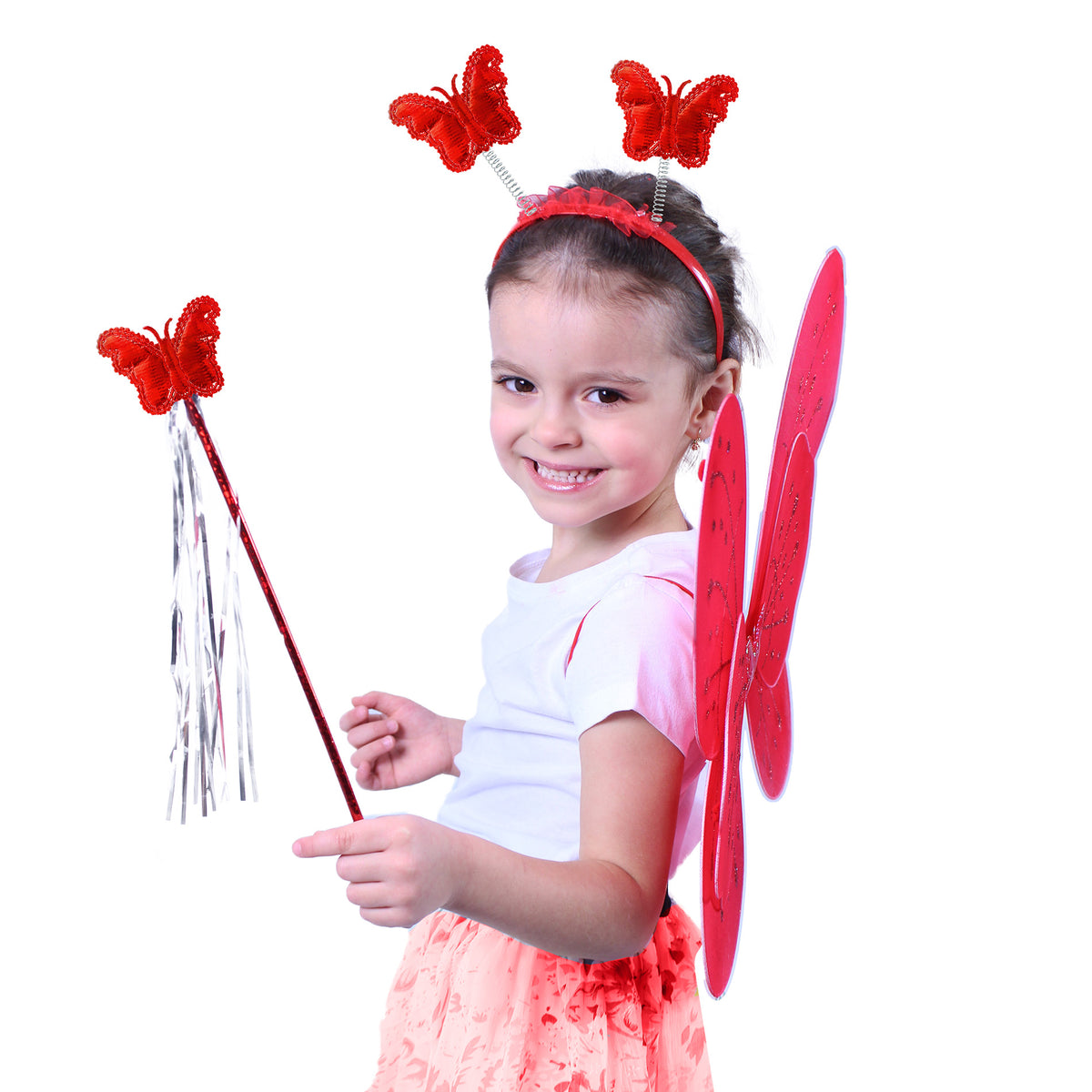 Red butterfly wings with headband and wand
