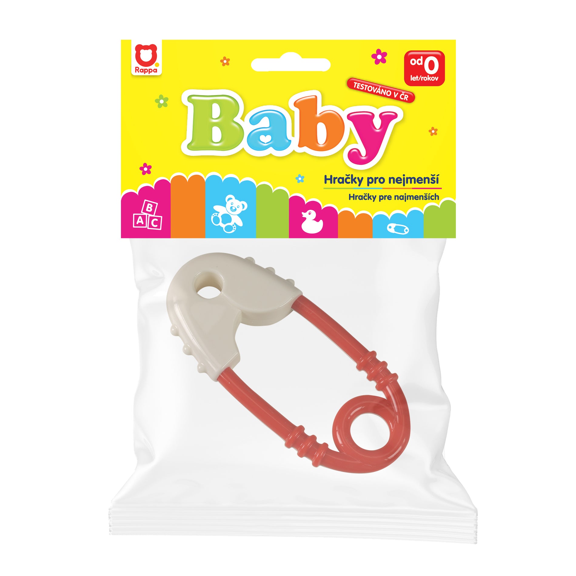 Rattle safety pin red and white