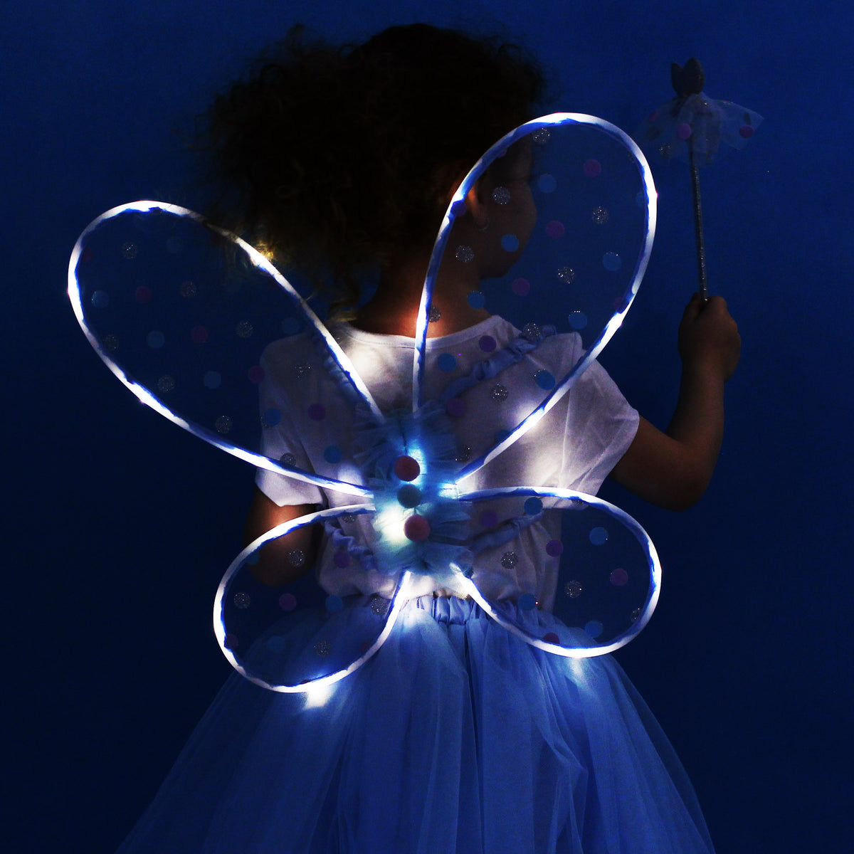 Children's fairy tutu costume with light-up wings and wand