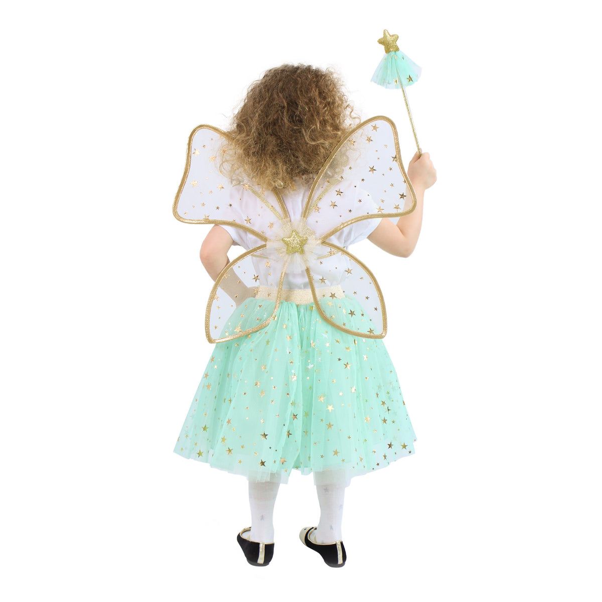 Children's green fairy tutu costume with wand and wings