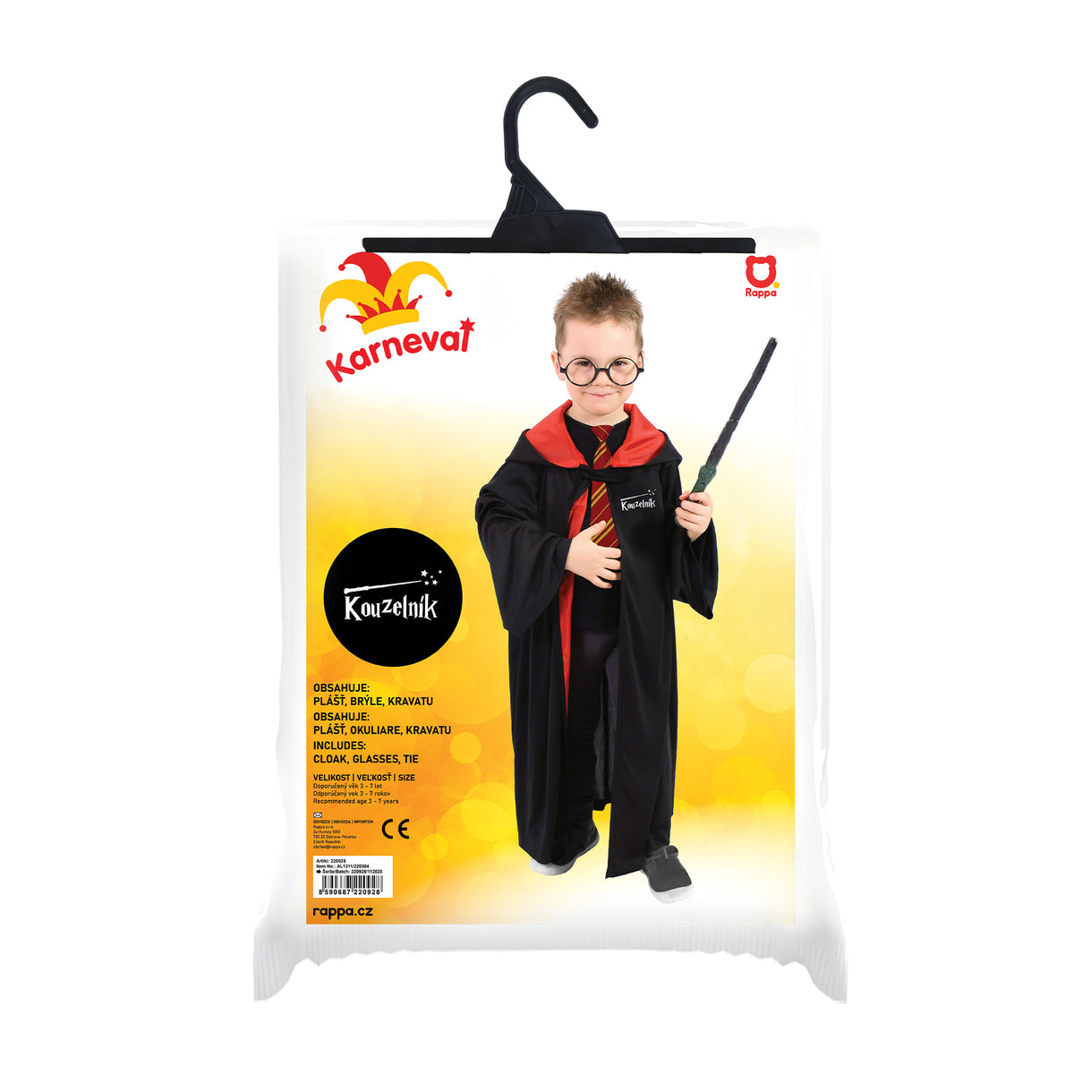 Children's magician cape with hood, tie and glasses