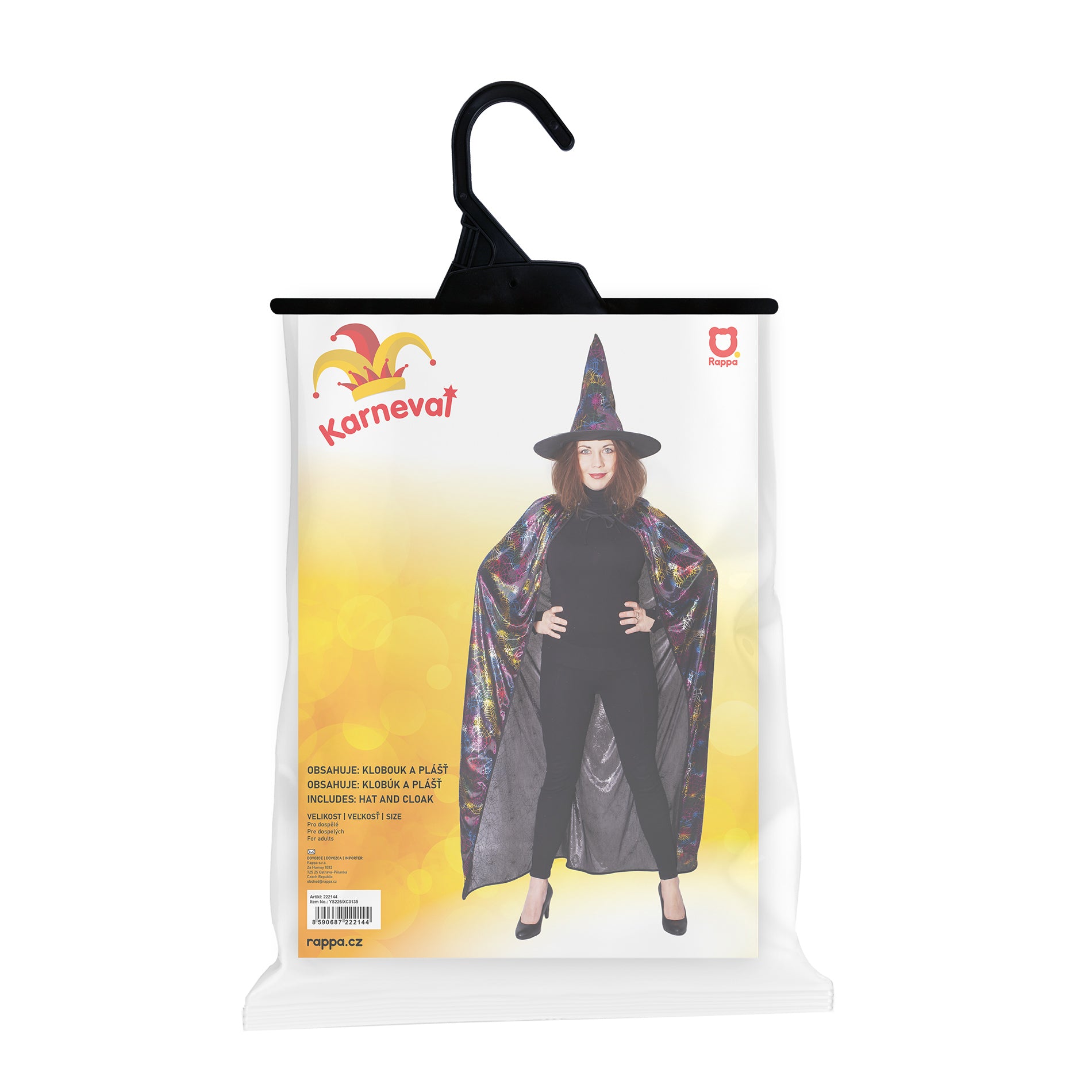 Adult witch cloak with spiderweb print and hat