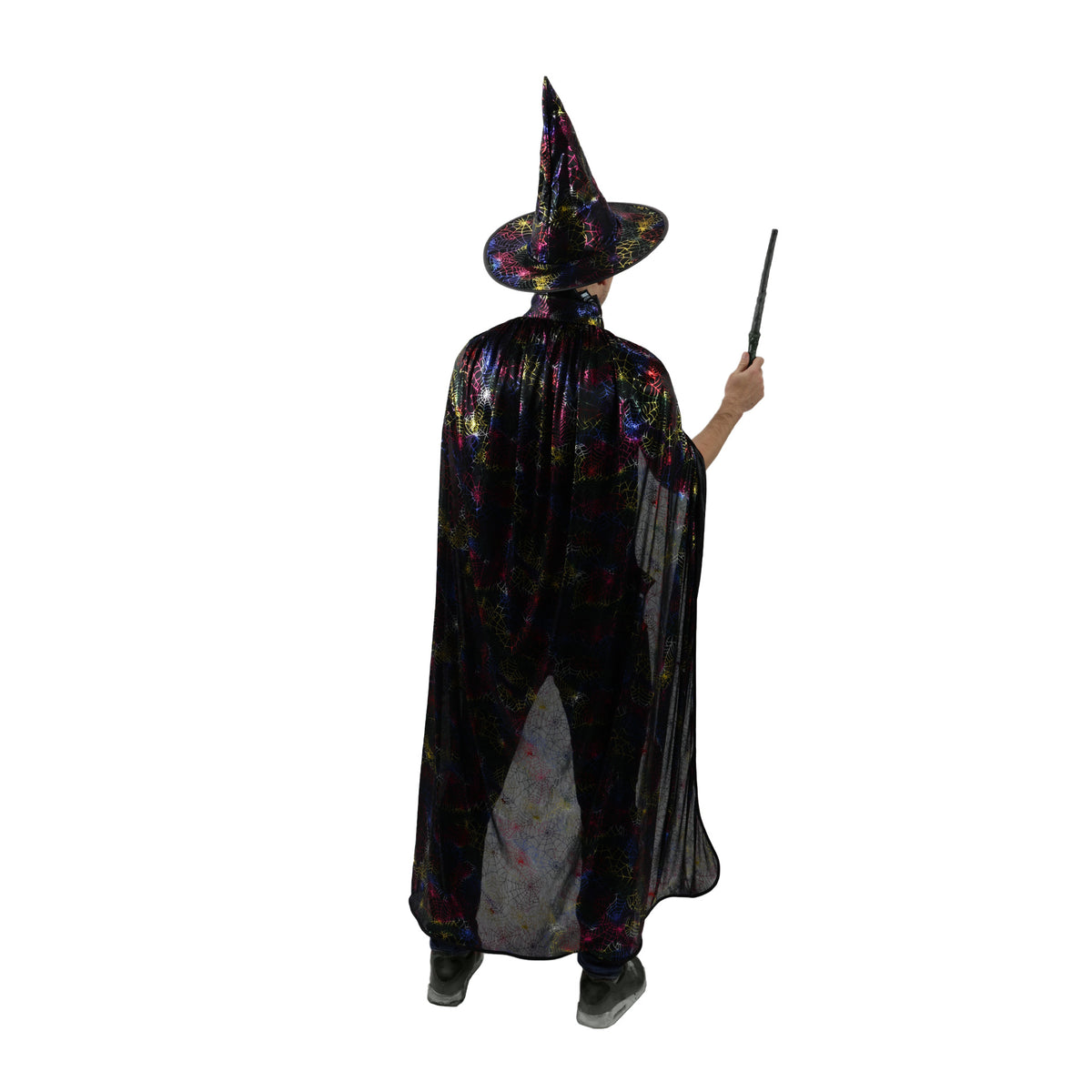Adult witch cloak with spiderweb print and hat