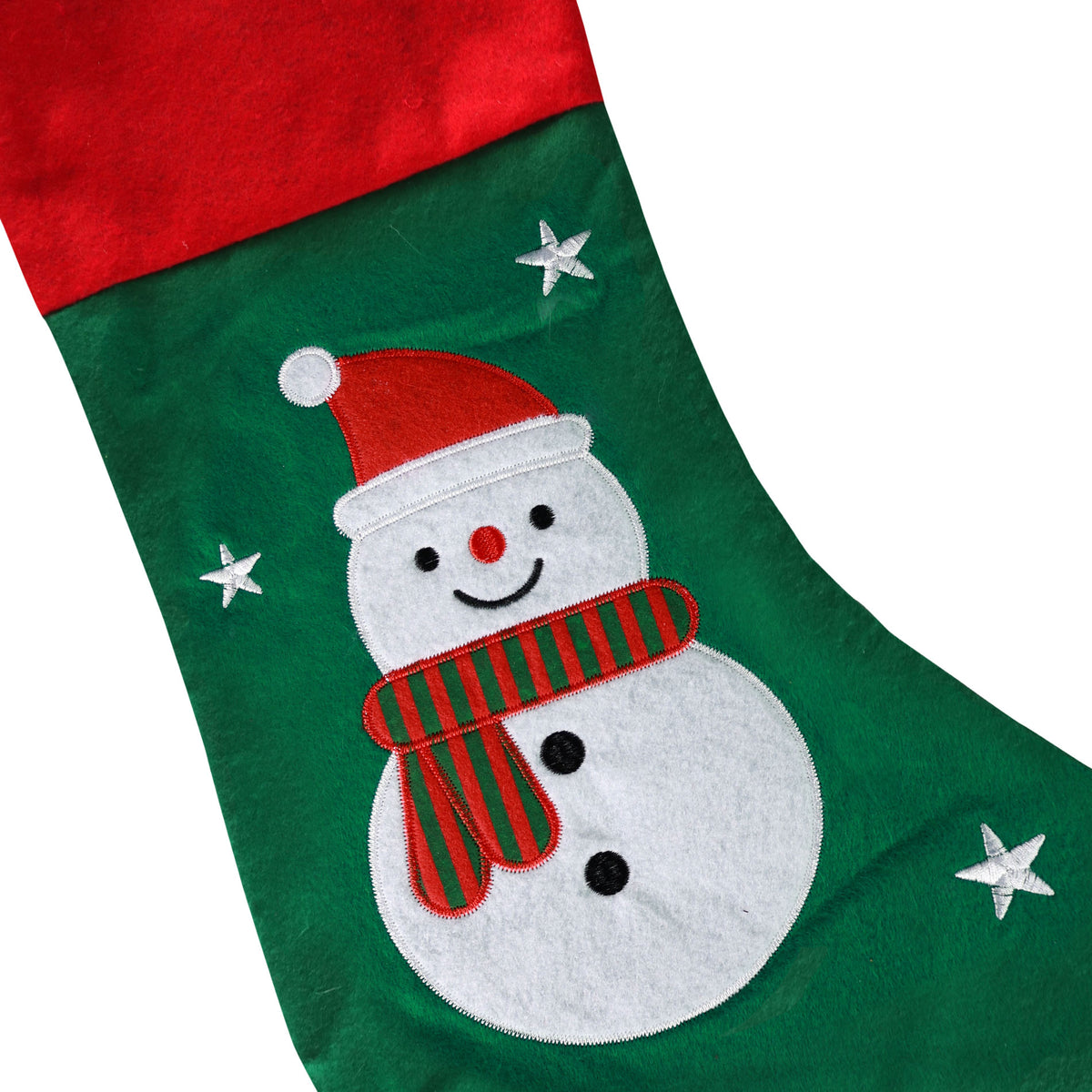 Green Christmas stocking with snowman