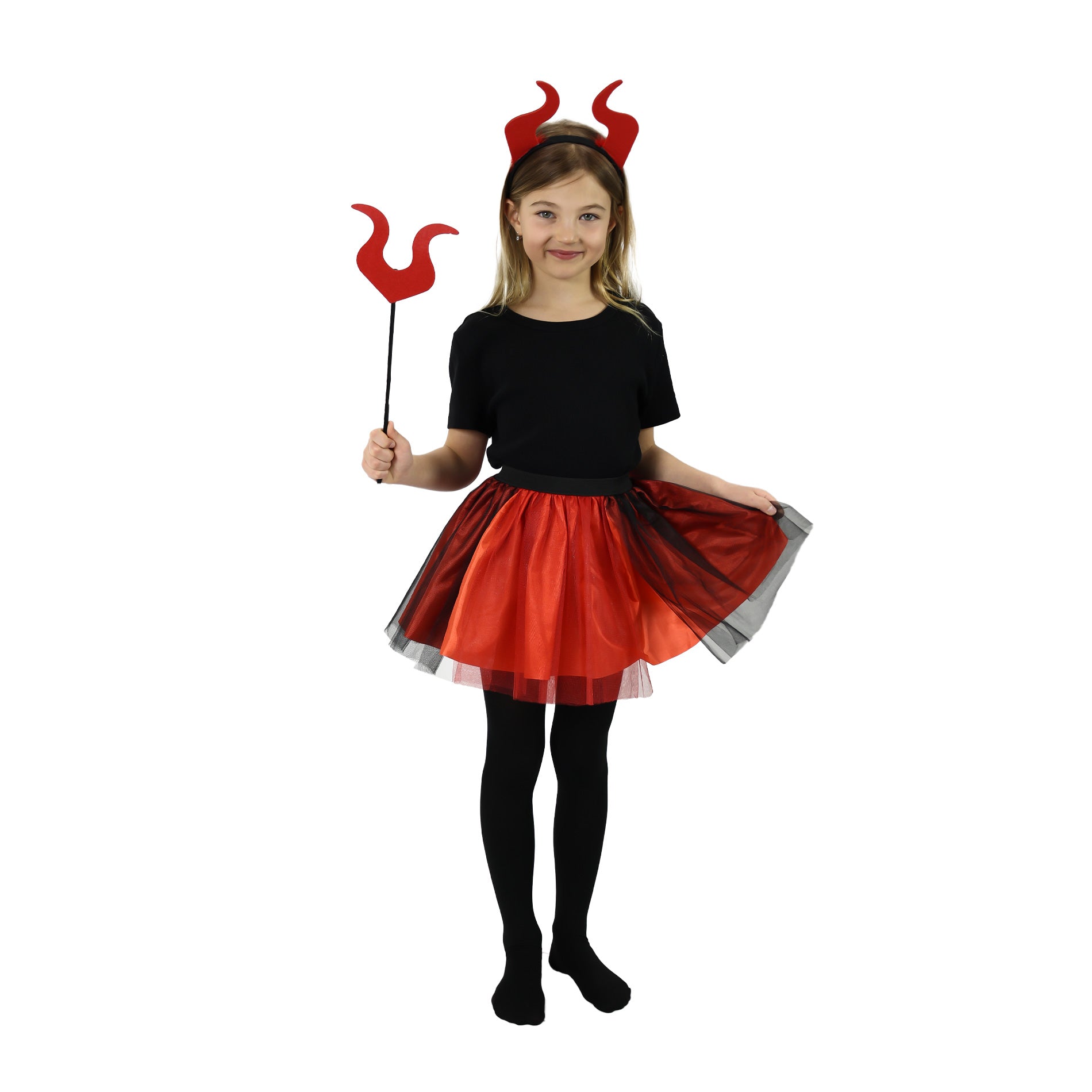 Girls' devil costume with tutu skirt and accessories