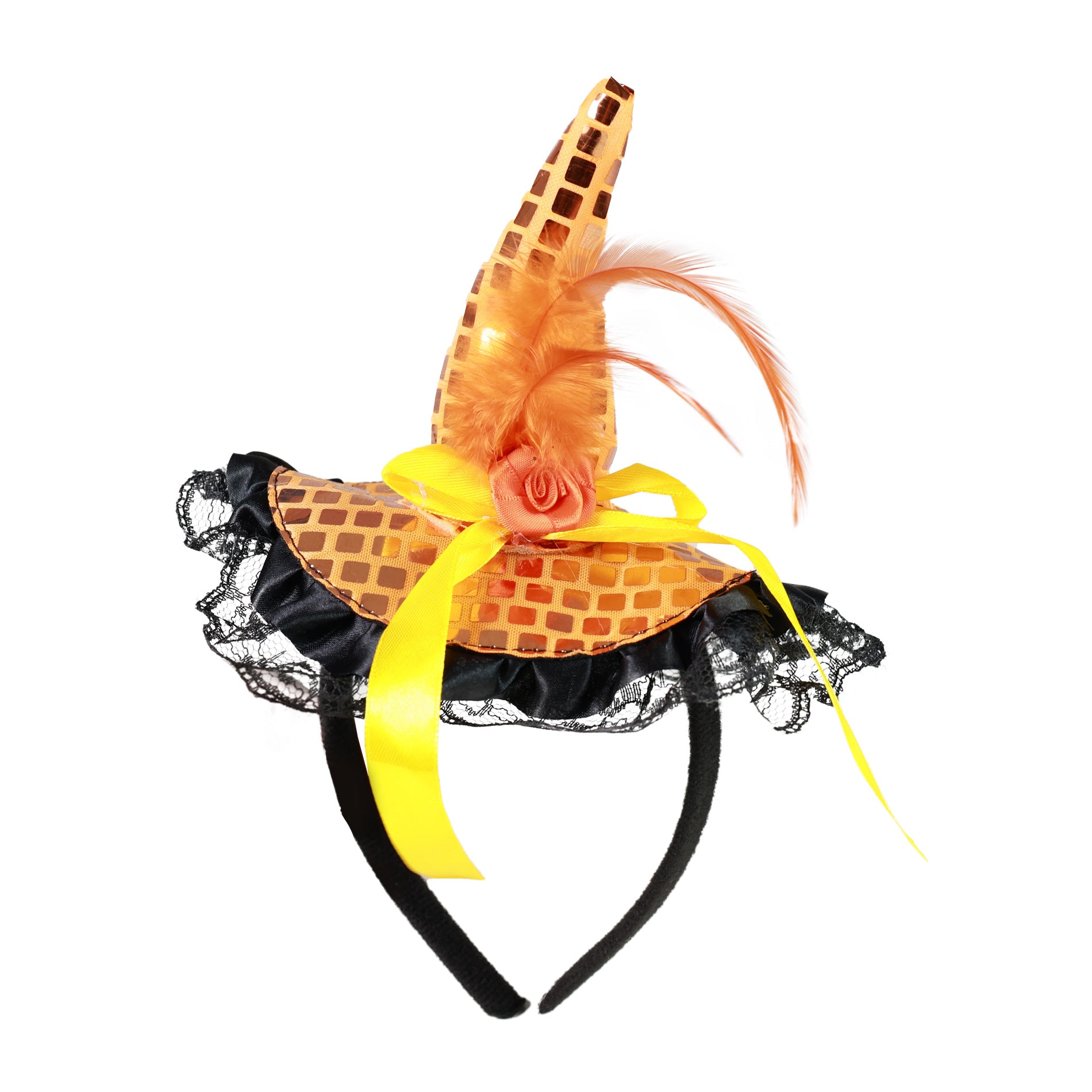 Witch Mini Hat Headband with Black Lace