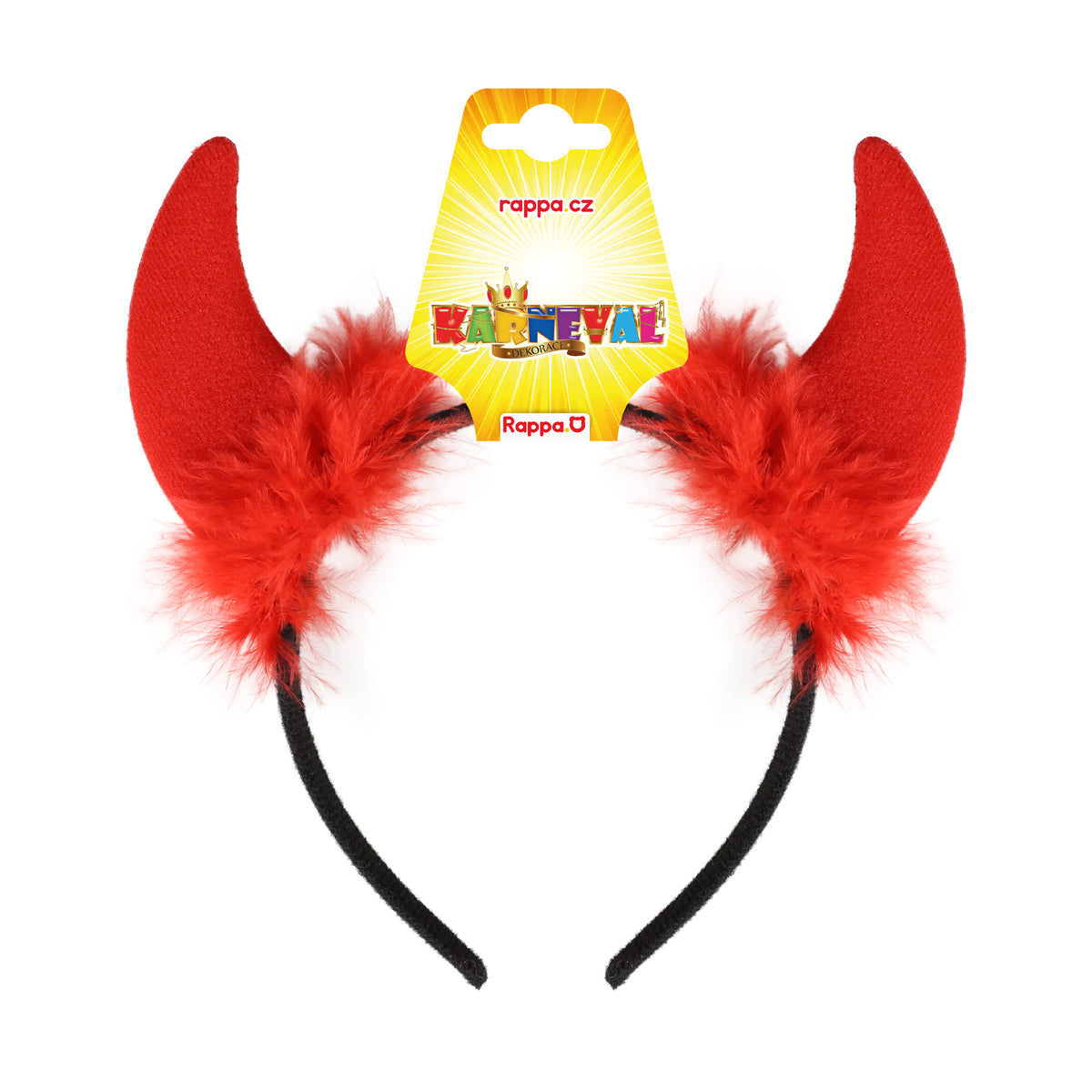 Red Devil Horn Headband with Feathers