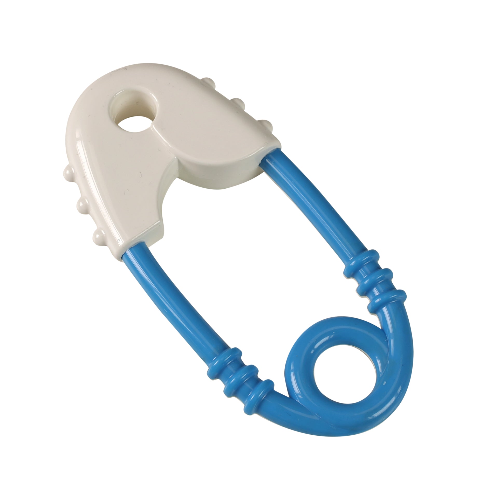 Blue and white pin rattle