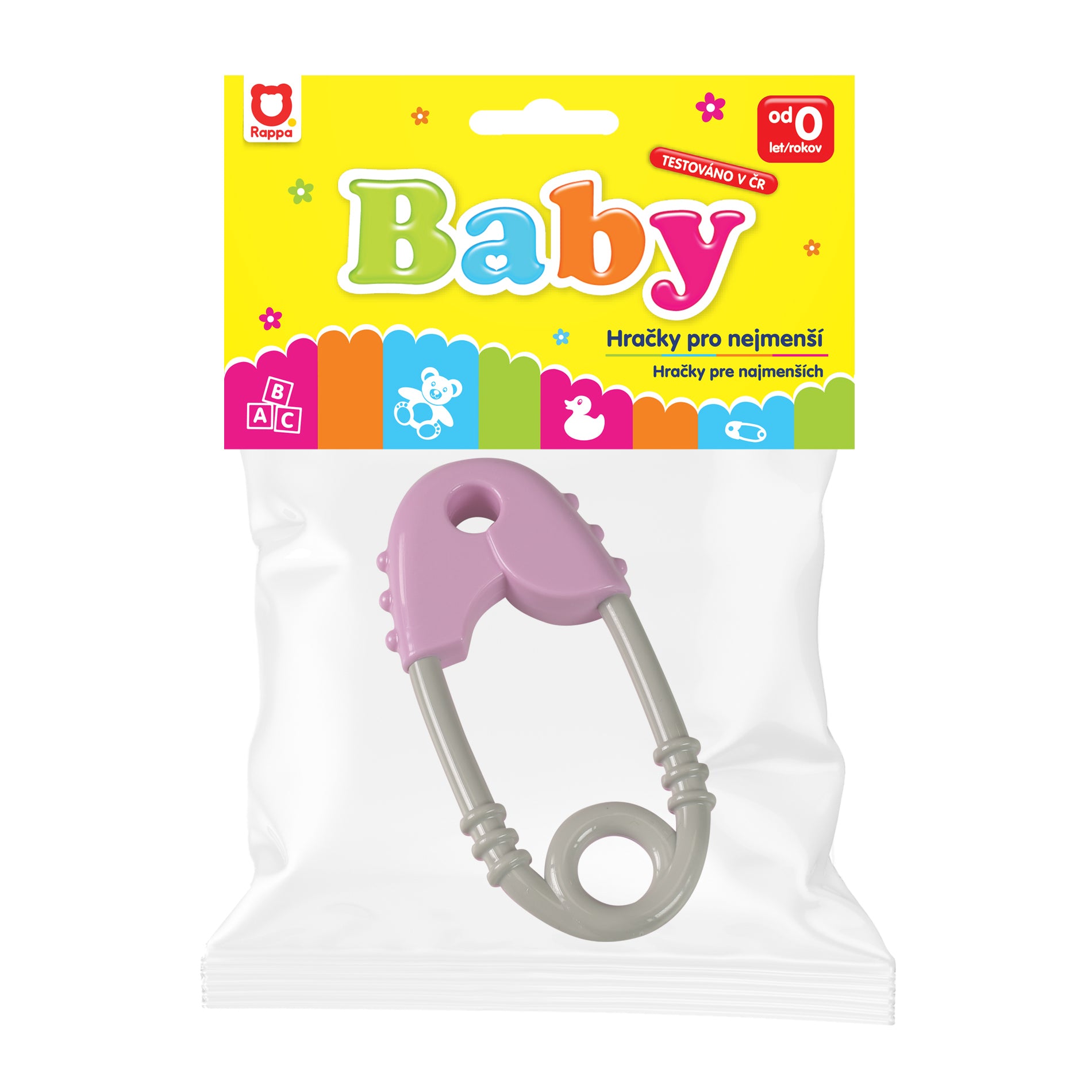 Pink and Grey Pin-Shaped Baby Rattle