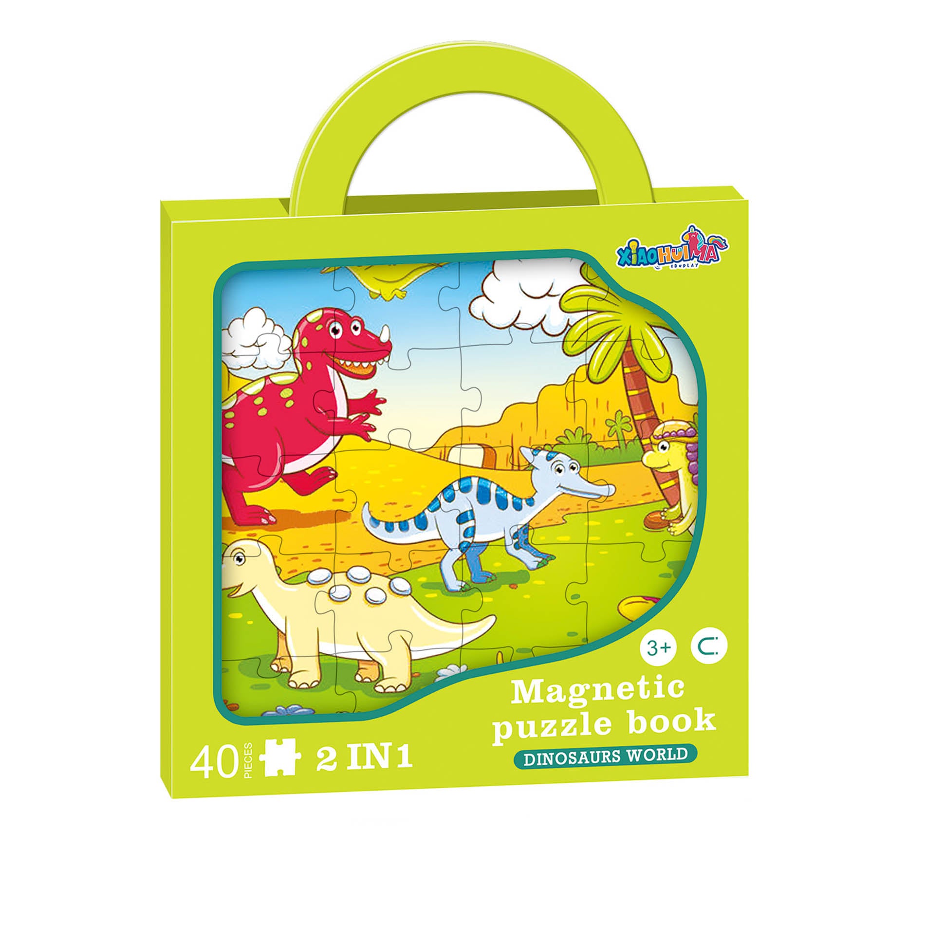 Magnetic puzzle dinosaurs, 2 x 20 pieces