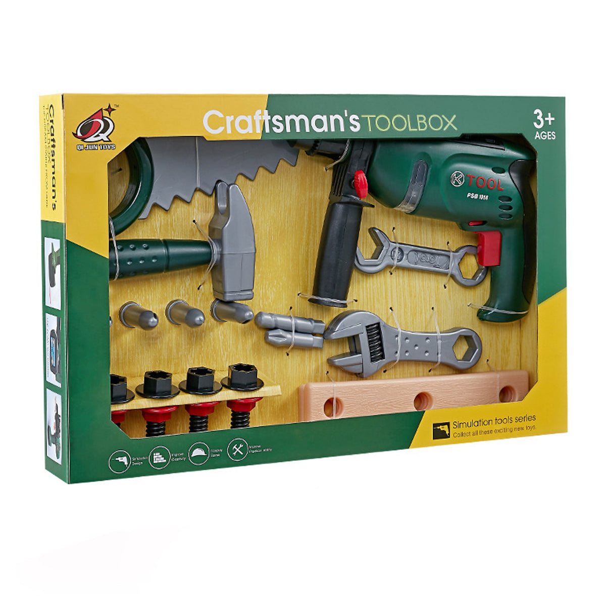 Children's tool set with battery-powered toy drill