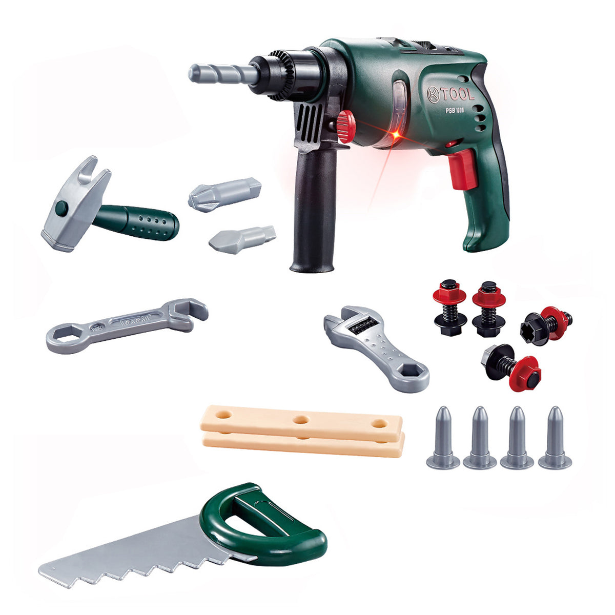 Children's tool set with battery-powered toy drill