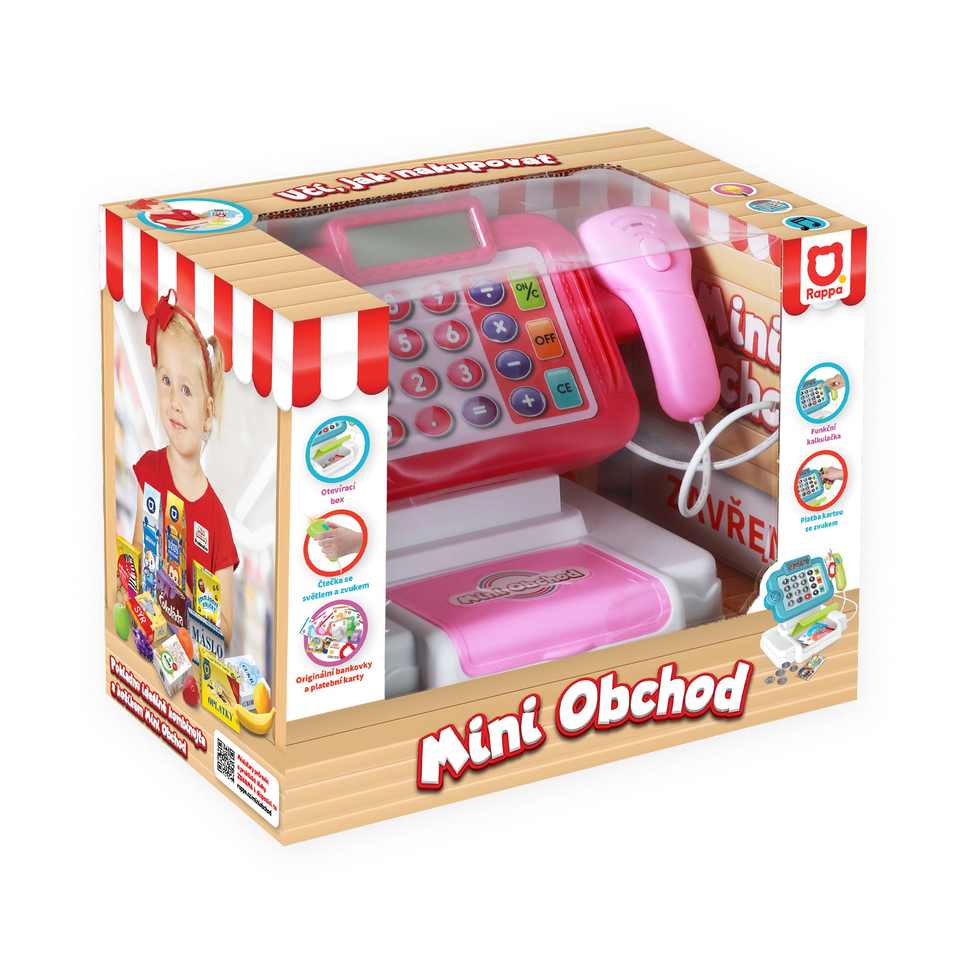 Toy cash register with Czech money, pink