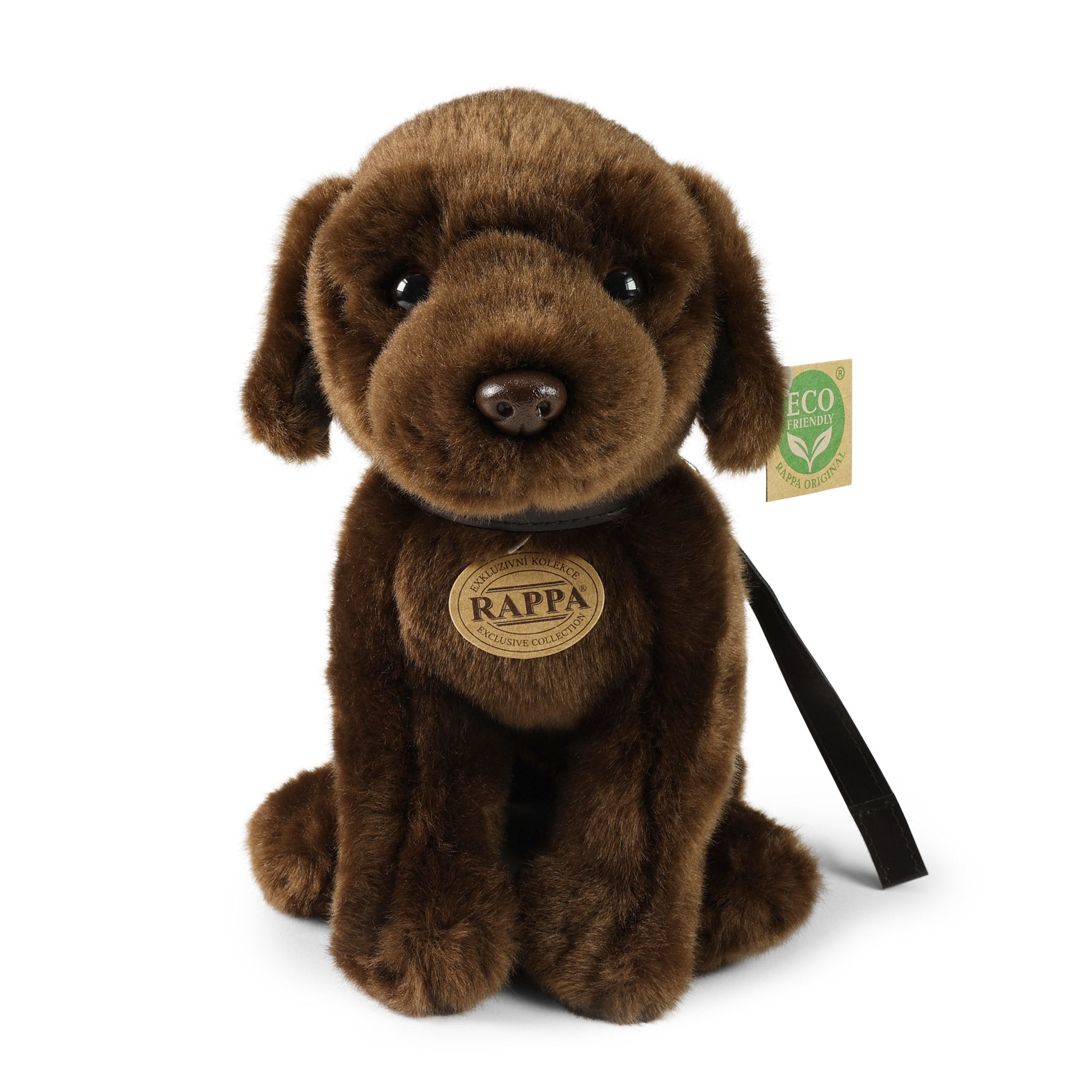 Plush brown Labrador with leash 25 cm