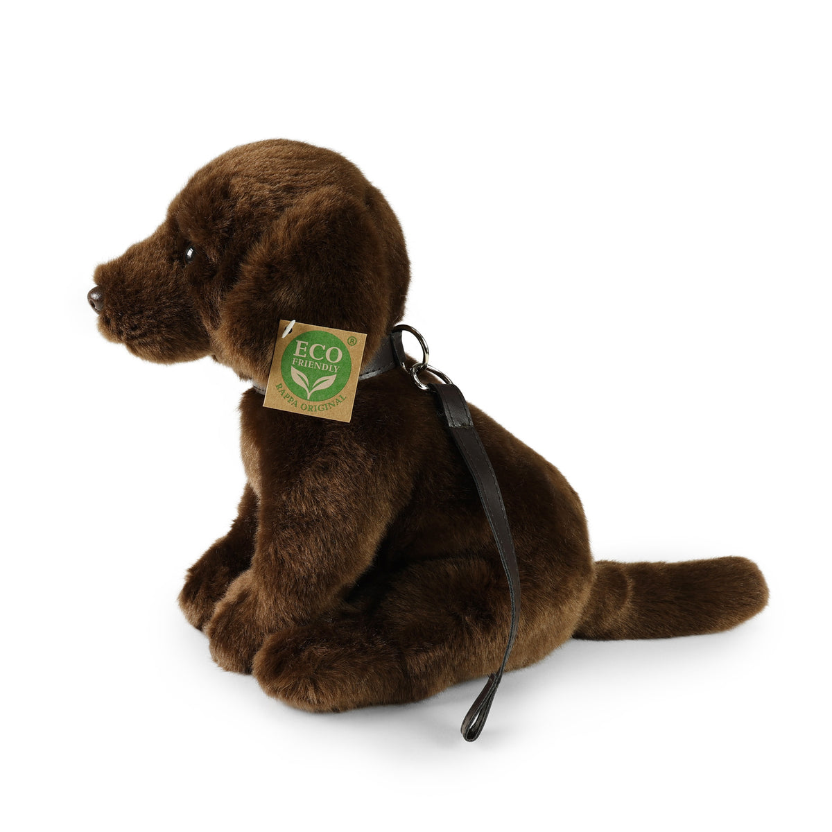 Plush brown Labrador with leash 25 cm