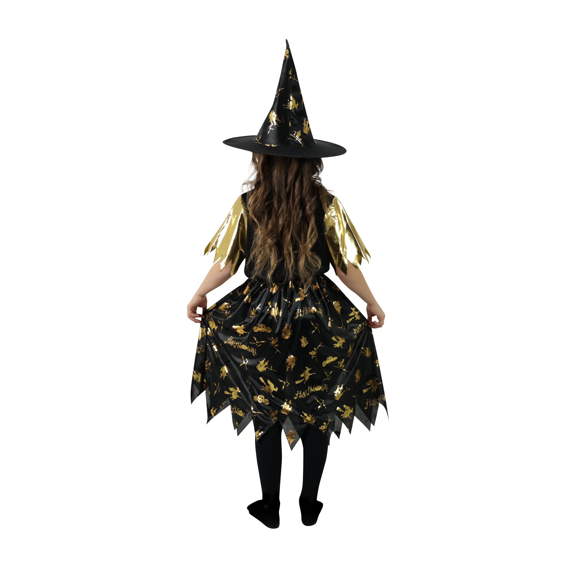 Children's witch costume black and gold, size S