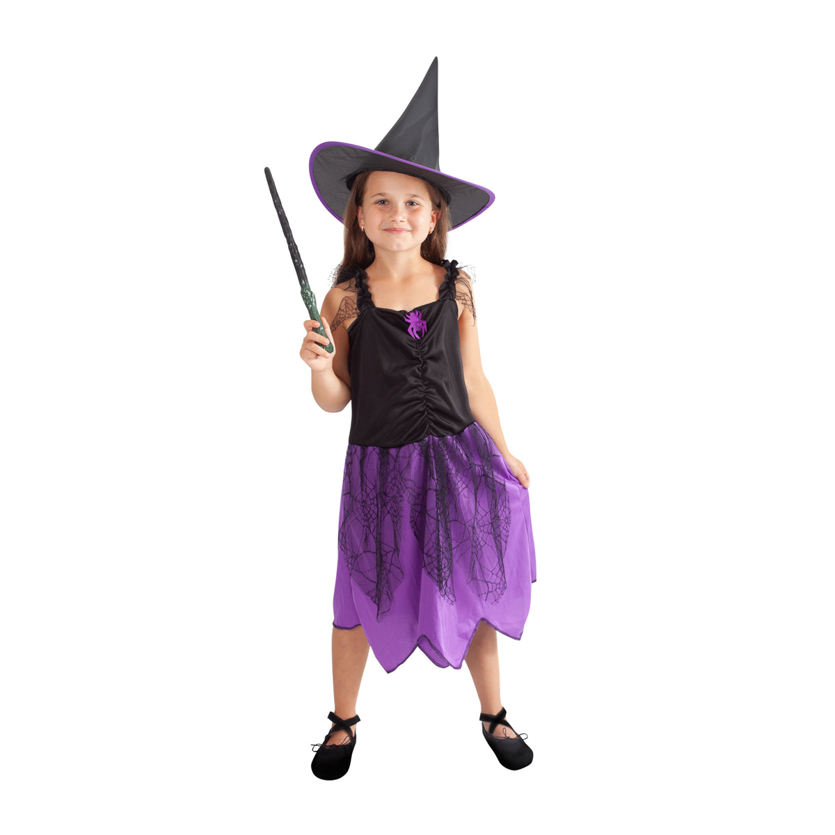 Children's purple witch costume with hat, size M