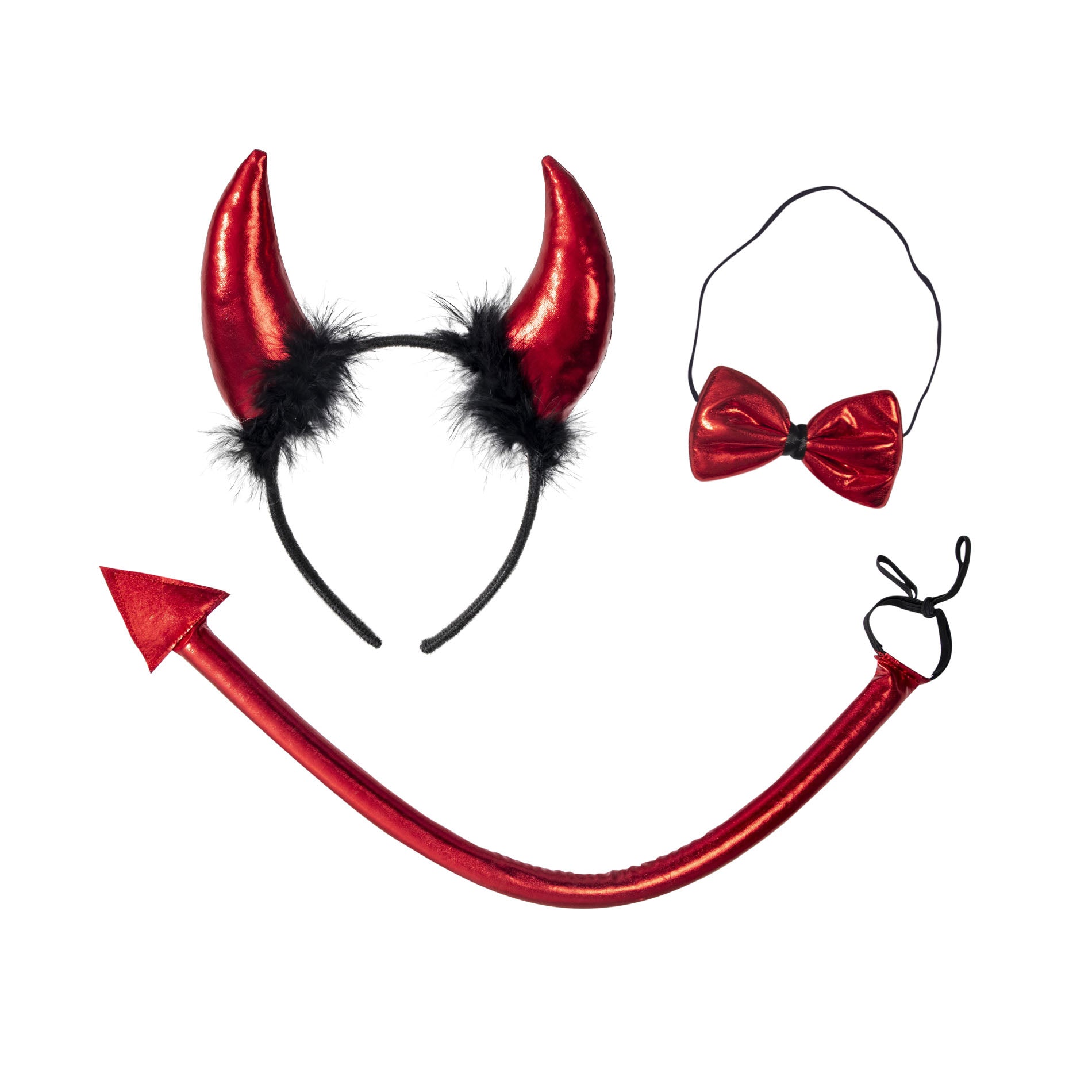 Devil costume set with headband, tail and bow tie