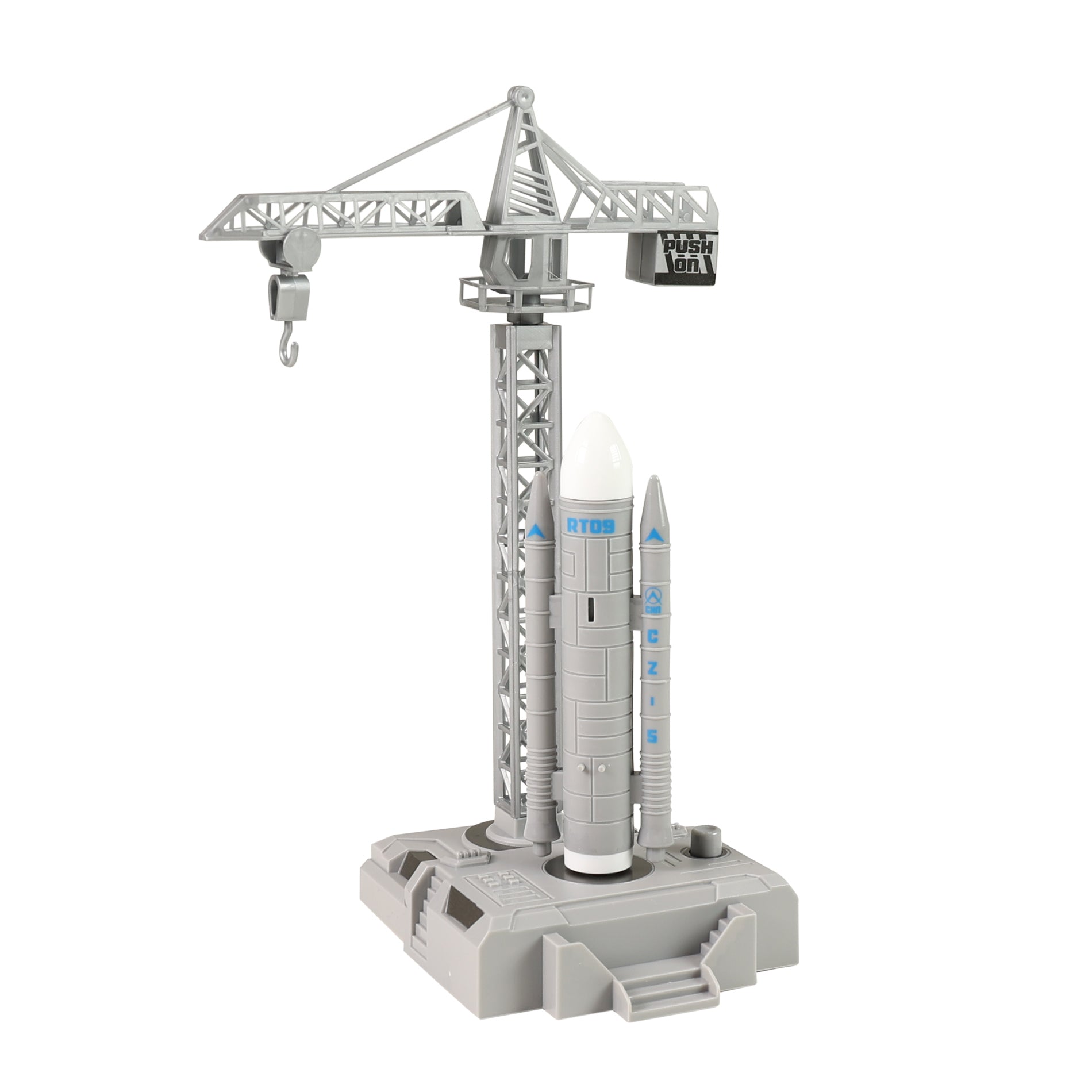 Space figure set with crane and launch platform