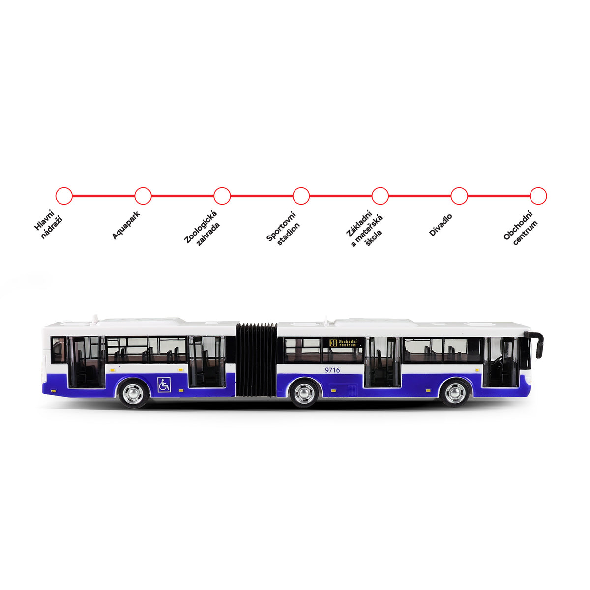 Articulated toy bus with Czech announcements 36 cm