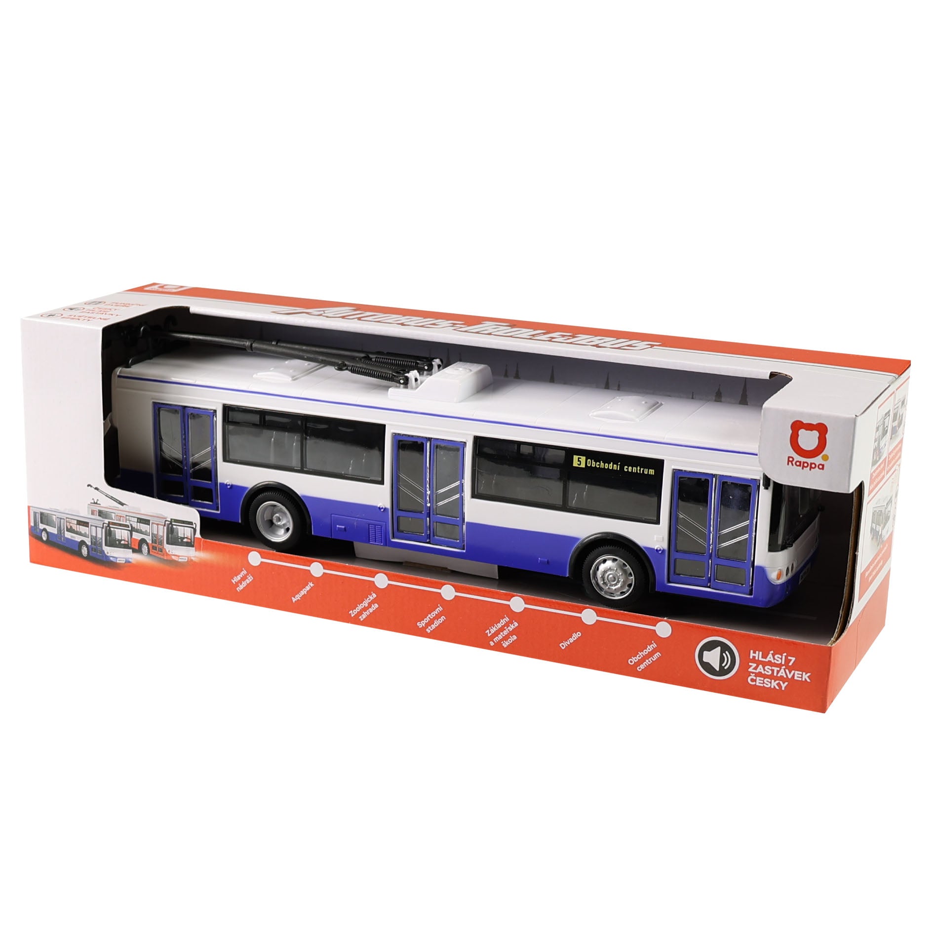 Blue trolleybus with Czech announcements 28 cm