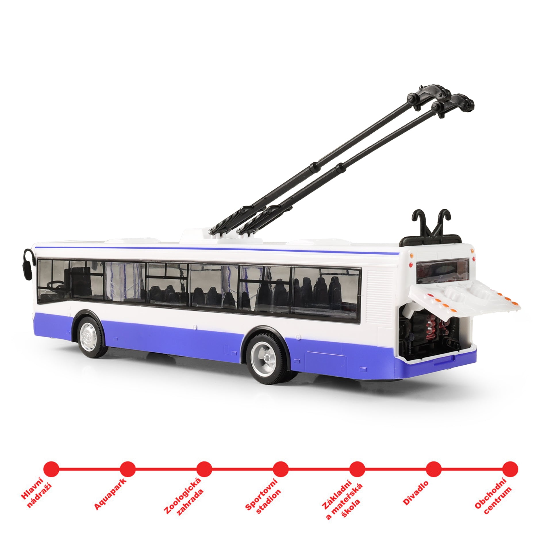 Blue trolleybus with Czech announcements 28 cm