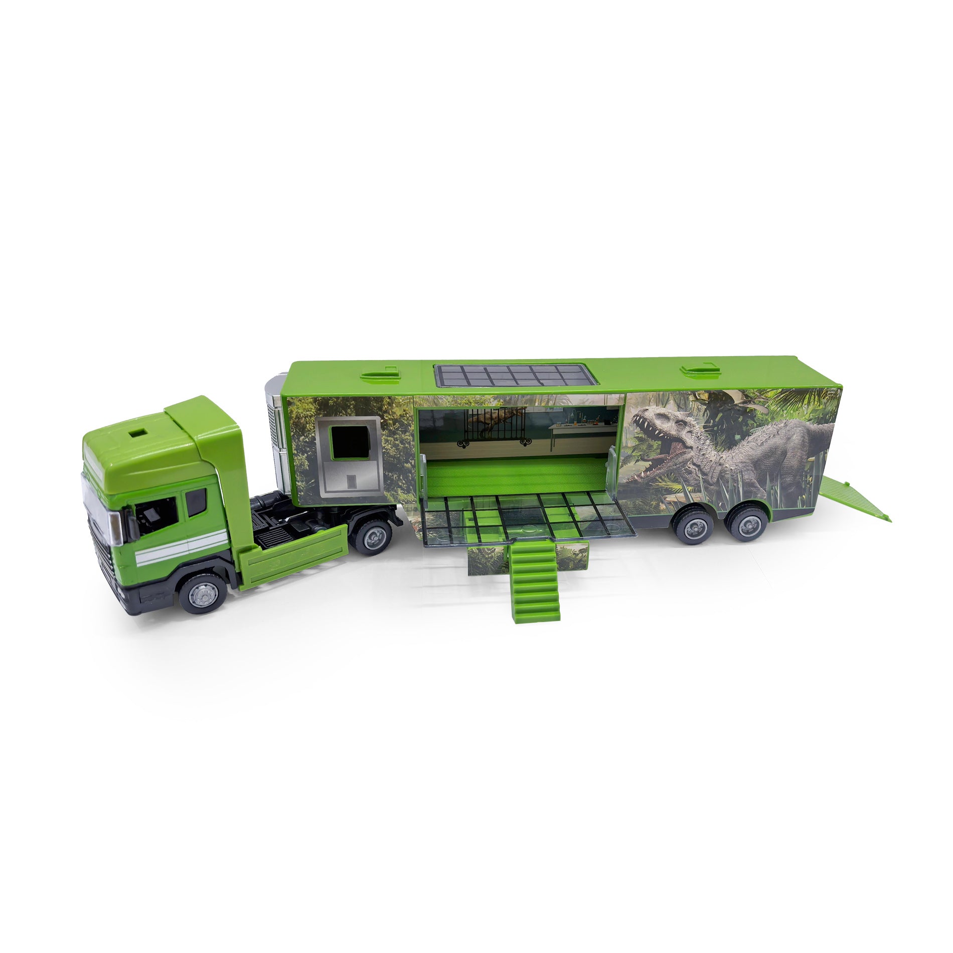 Metal and plastic toy truck with dinosaur motif I