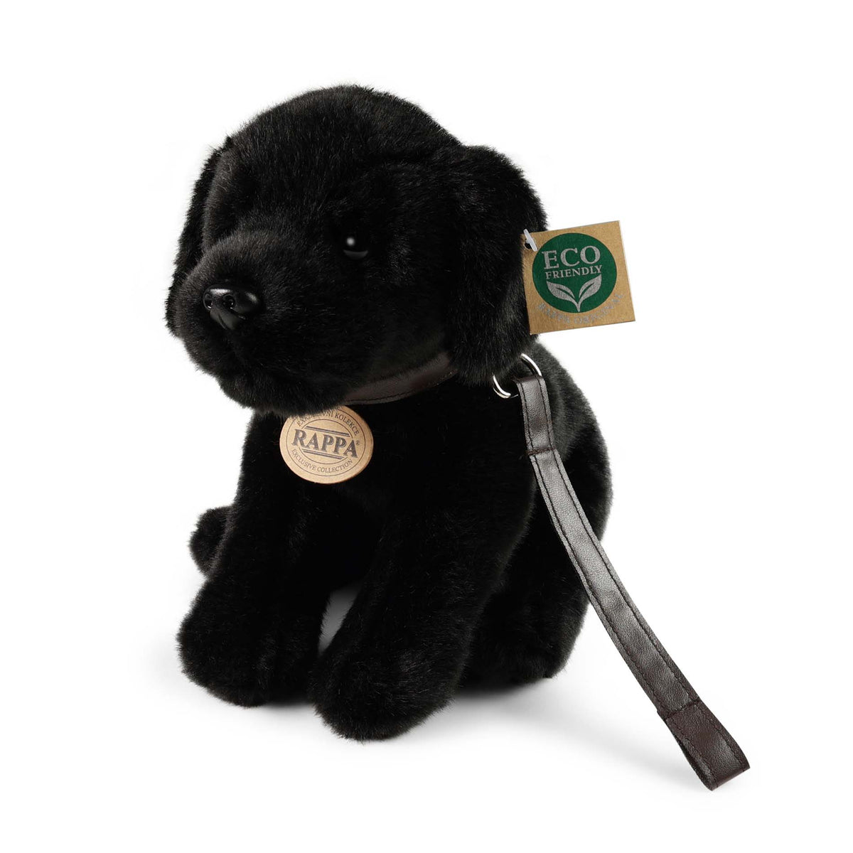 Black Labrador Plush Dog with Leash 25 cm