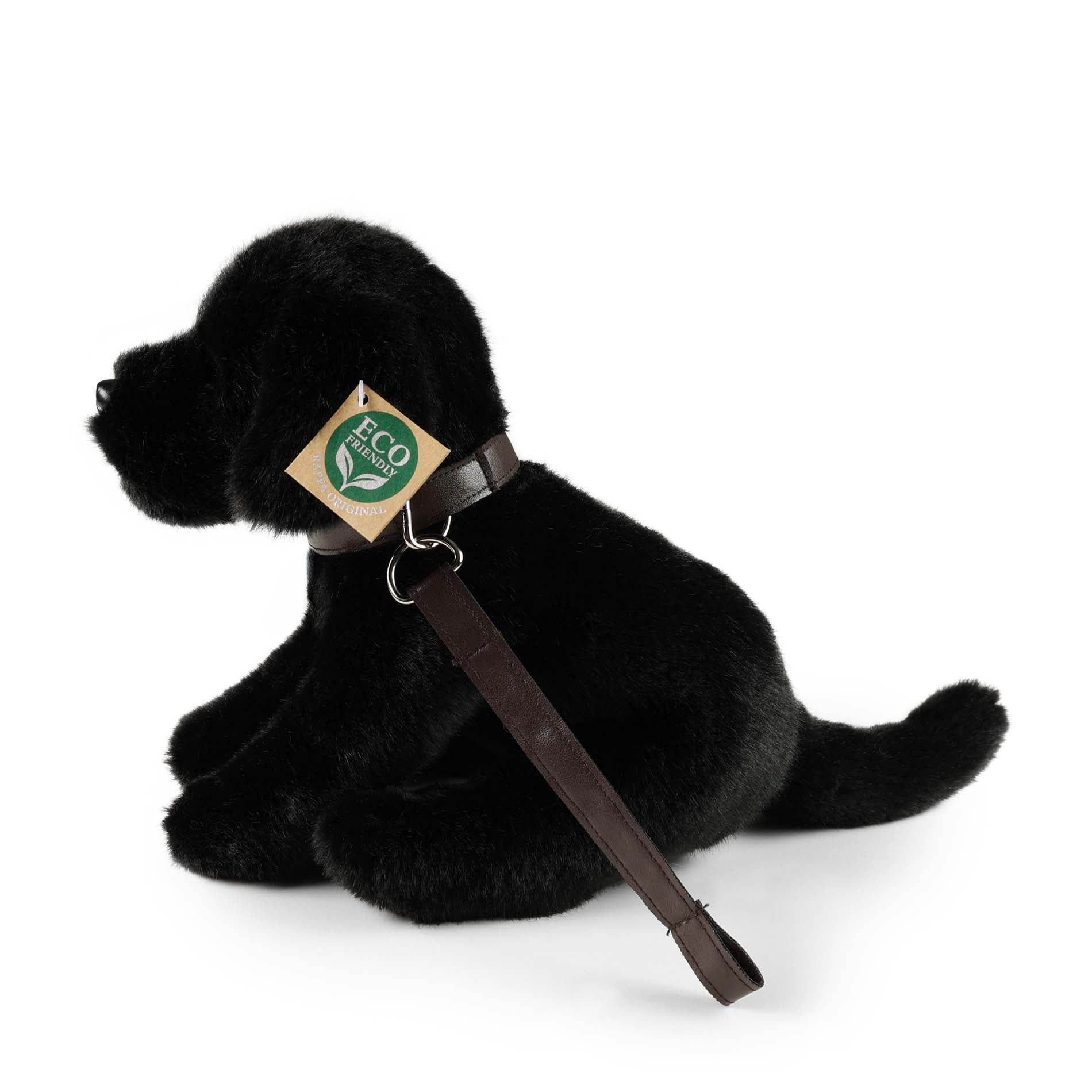 Black Labrador Plush Dog with Leash 25 cm