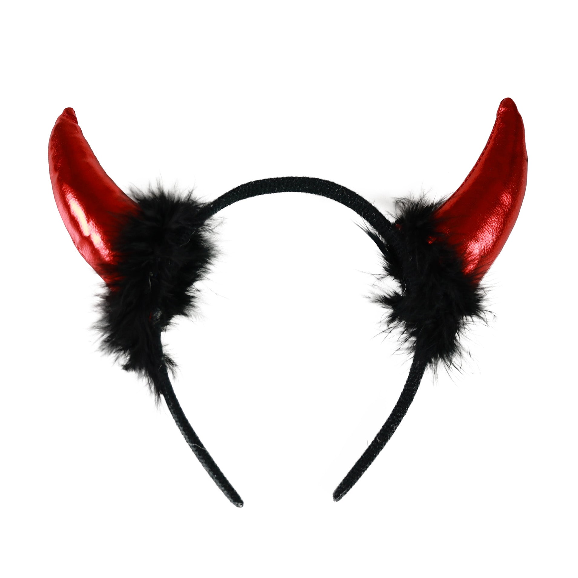 Devil horns with feathers on a headband