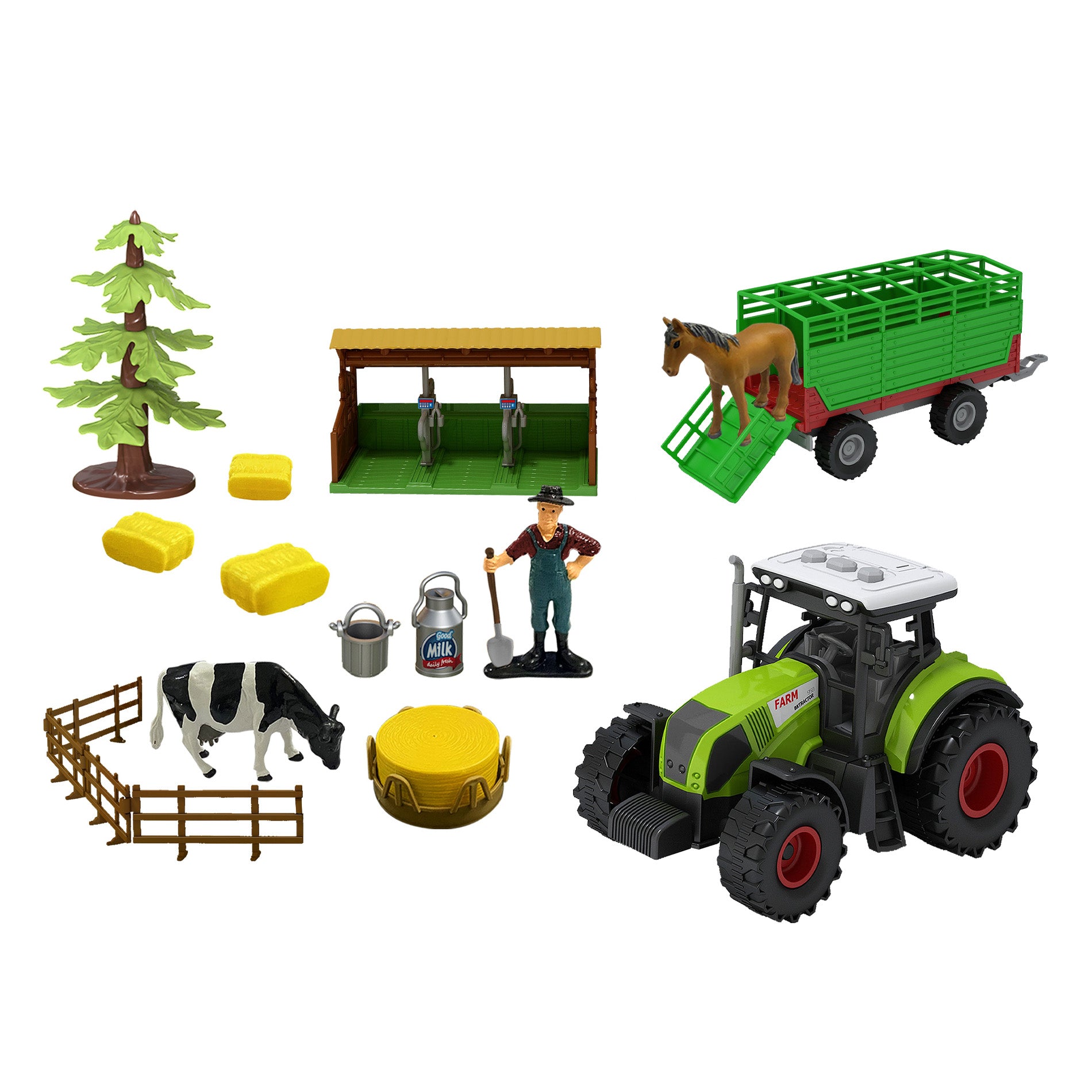 Sound and light tractor with trailer and accessories