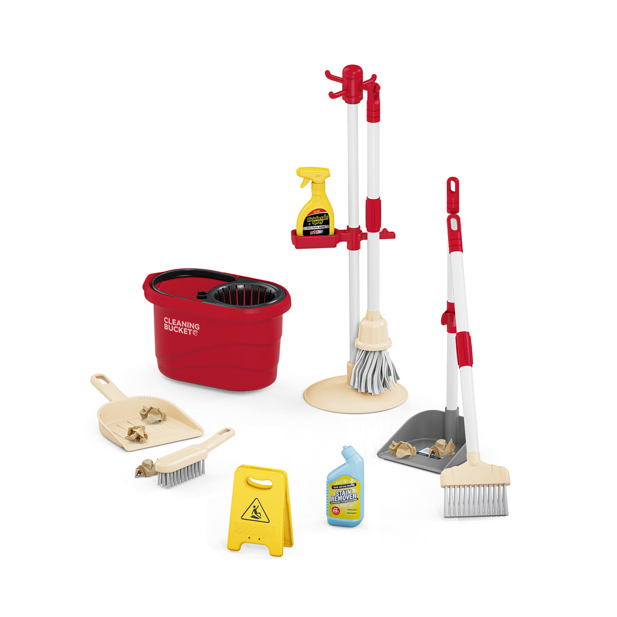 Cleaning play set with bucket and mop