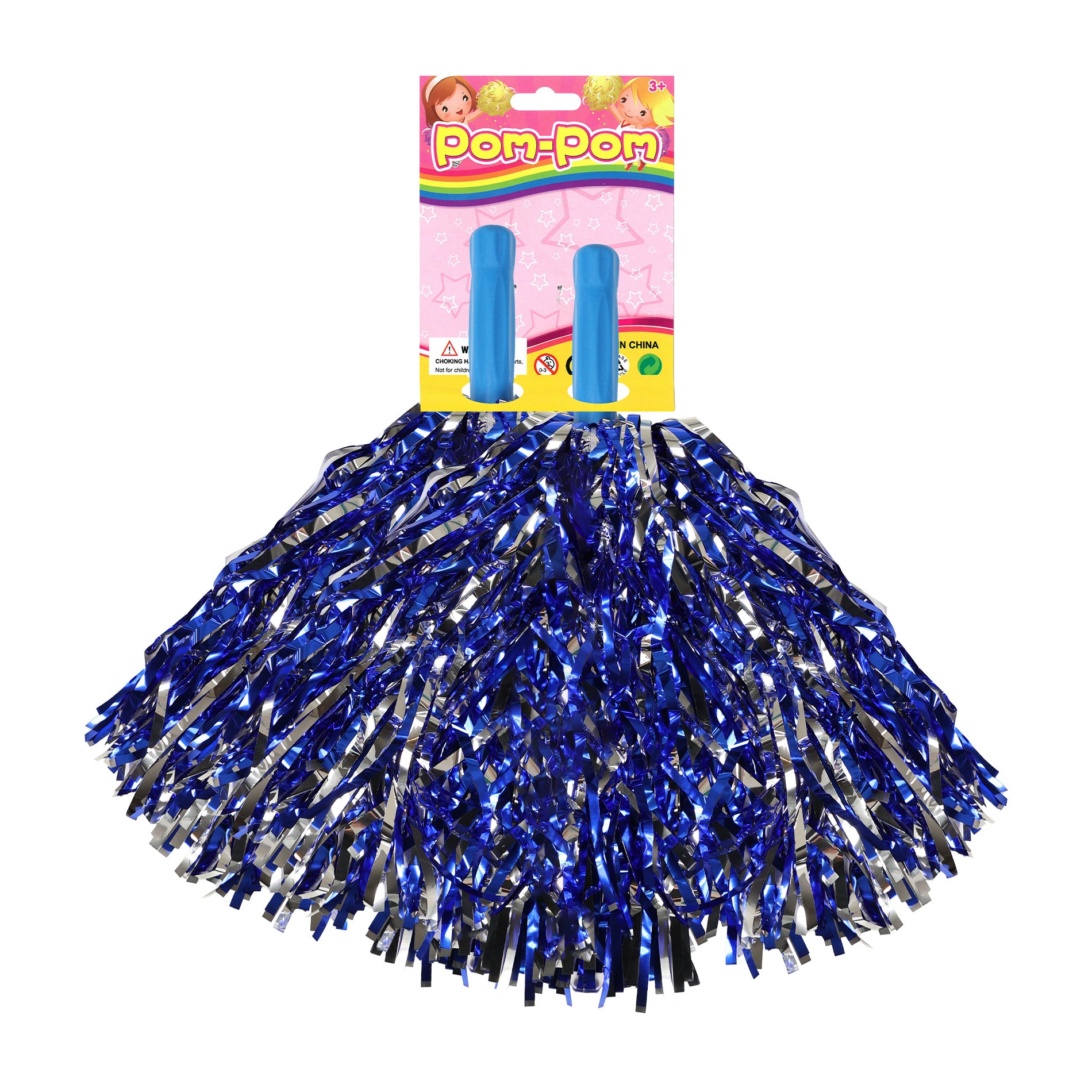 Blue and Silver Pom-Pom Cheer Batons 2 pcs