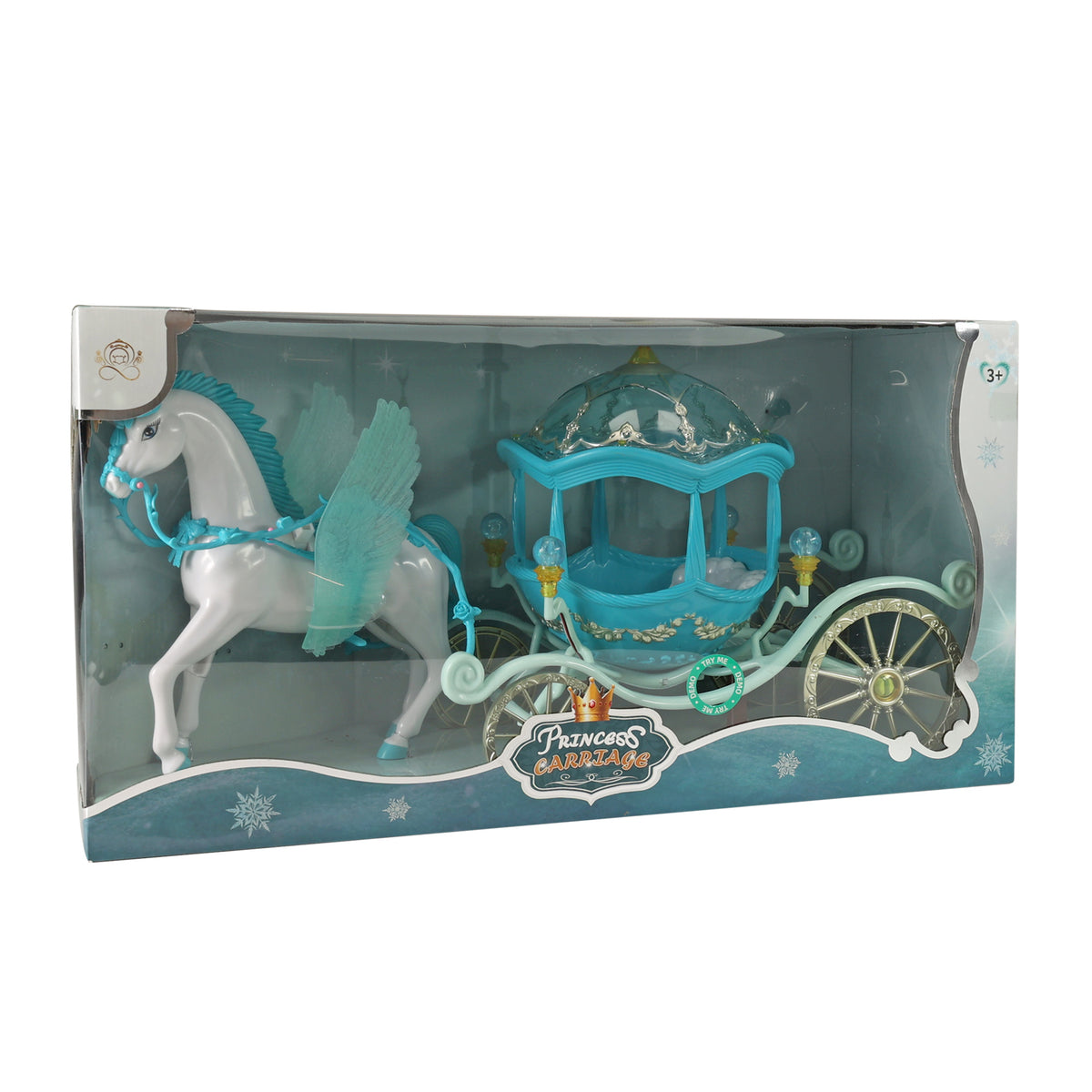 Fairytale carriage with winged horse and lights