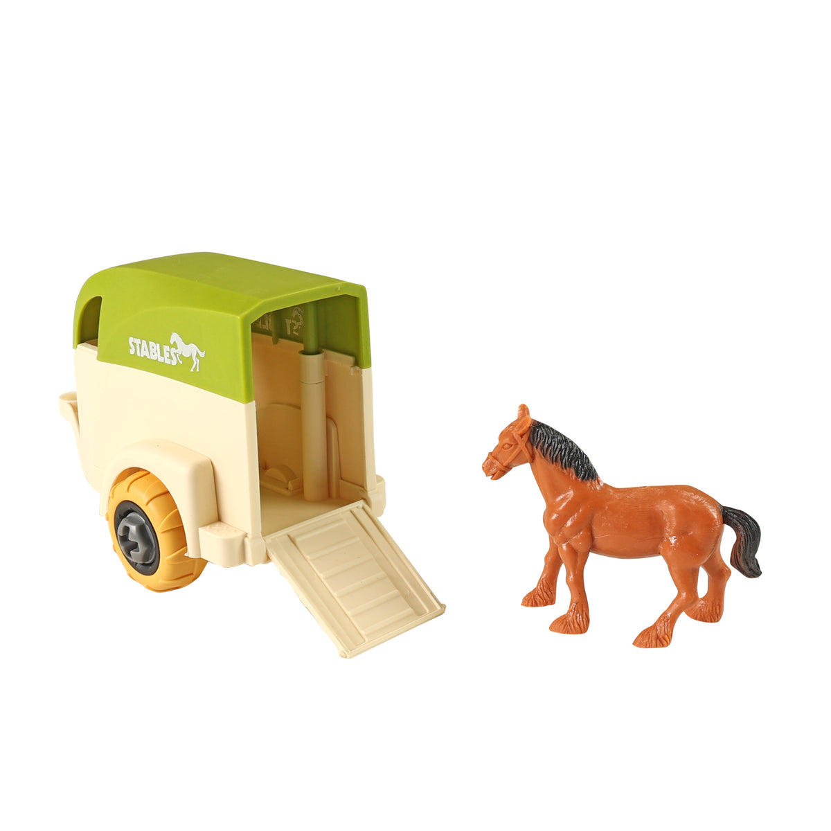 Screw-assembly toy tractor with horse trailer 25 cm