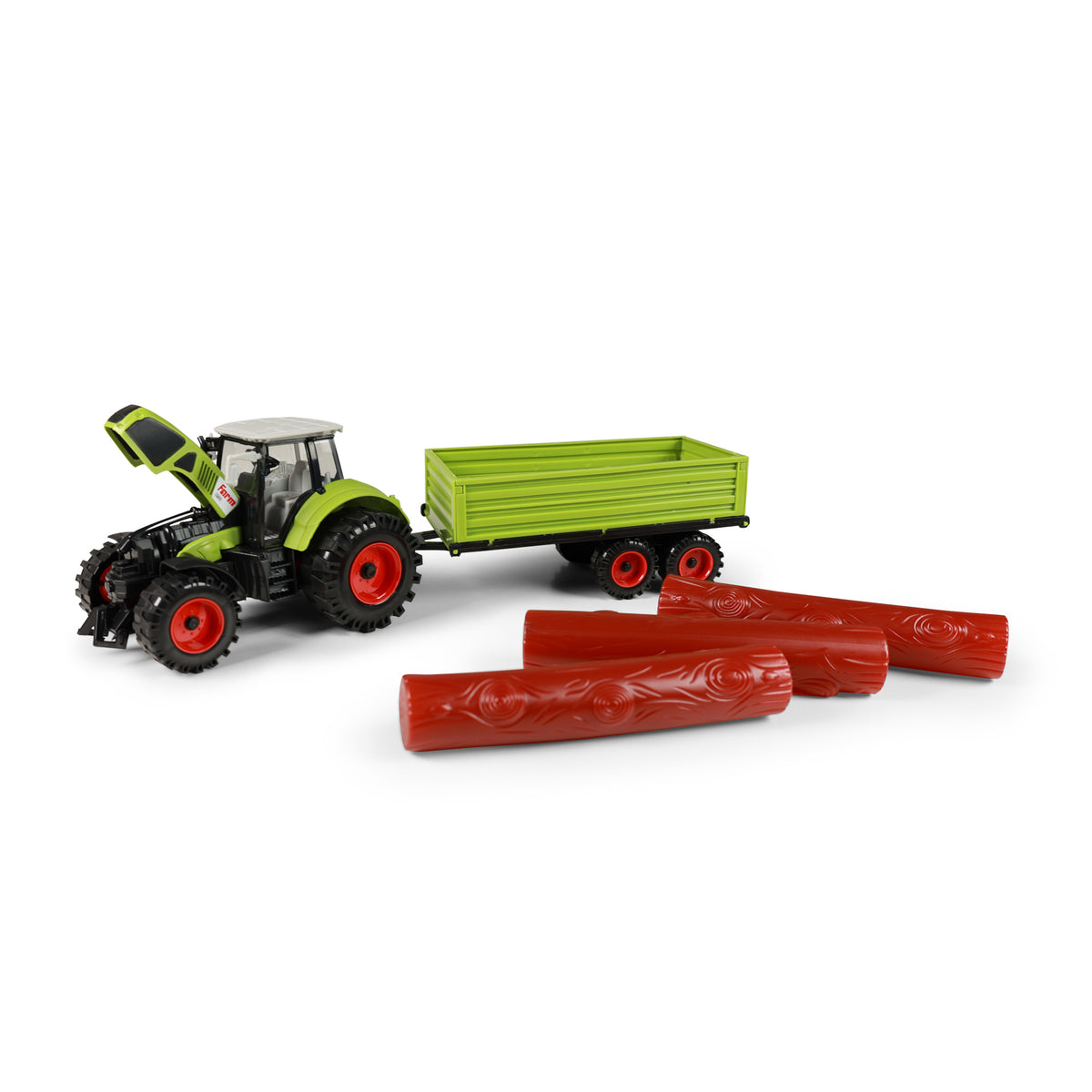 Toy tractor with wood trailer 45 cm